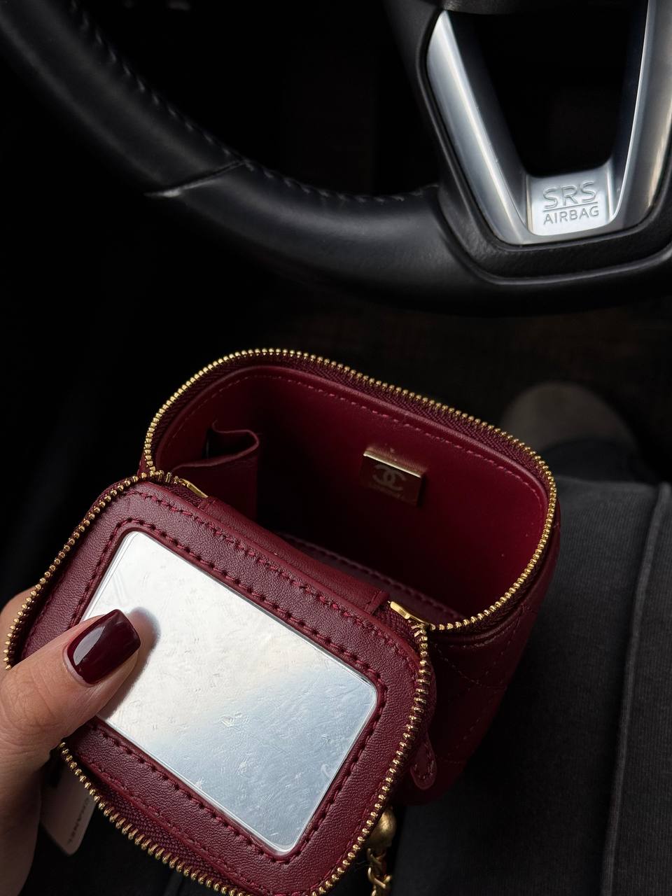 Chanel Classic Burgundy Lambskin Pearl Crush Mini Vanity Case - 12