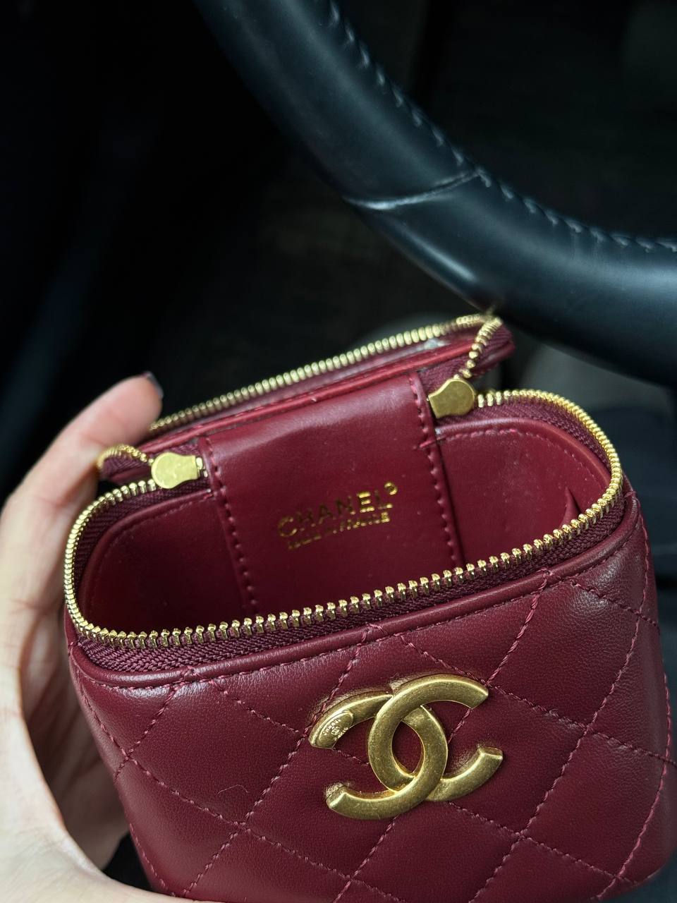Chanel Classic Burgundy Lambskin Pearl Crush Mini Vanity Case - 13