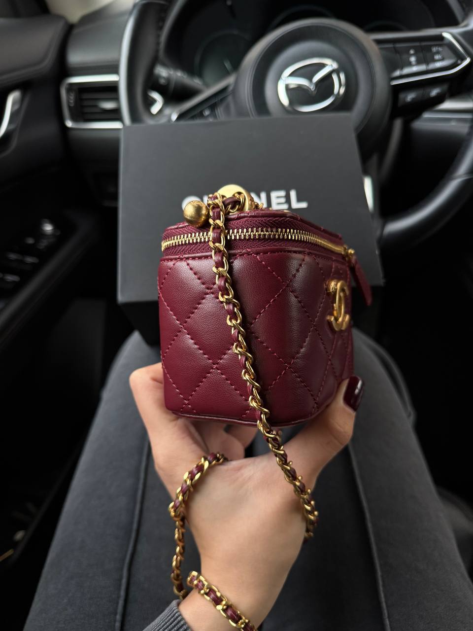 Chanel Classic Burgundy Lambskin Pearl Crush Mini Vanity Case - 5