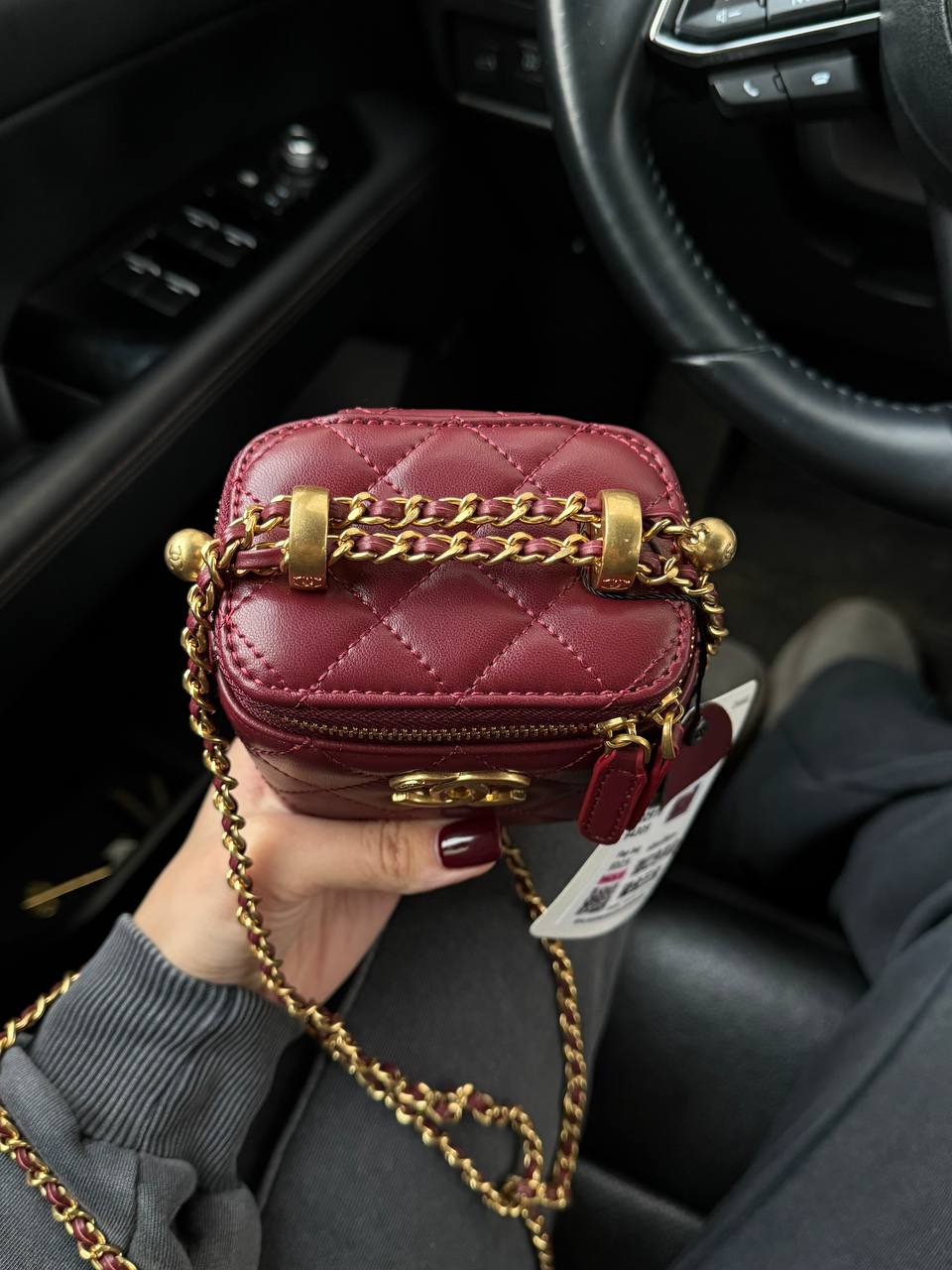 Chanel Classic Burgundy Lambskin Pearl Crush Mini Vanity Case - 8