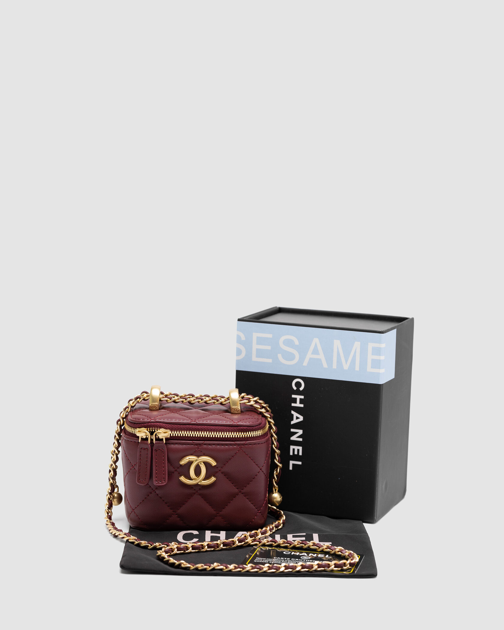 Chanel Classic Burgundy Lambskin Pearl Crush Mini Vanity Case - 2