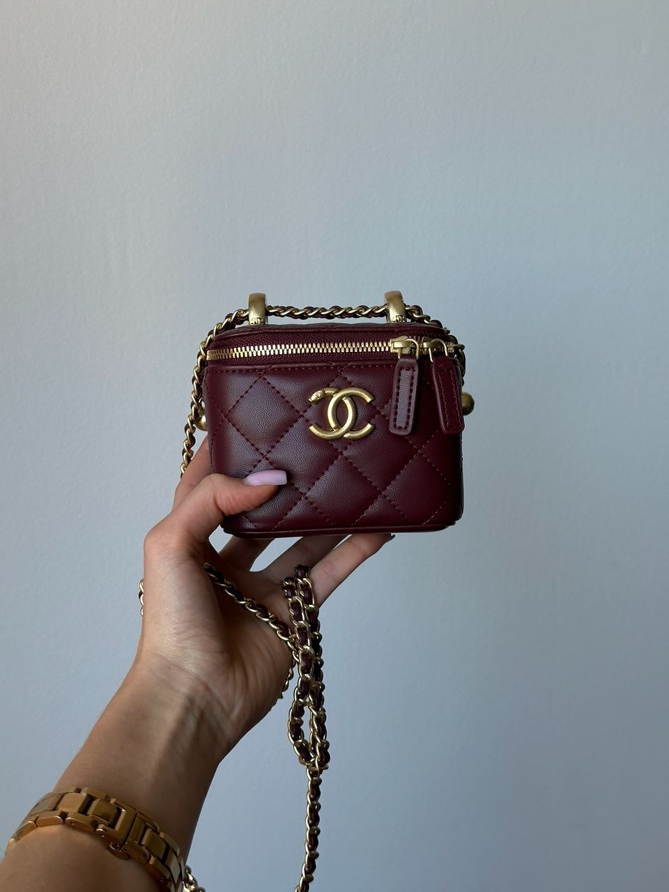 Chanel Classic Burgundy Lambskin Pearl Crush Mini Vanity Case - 5