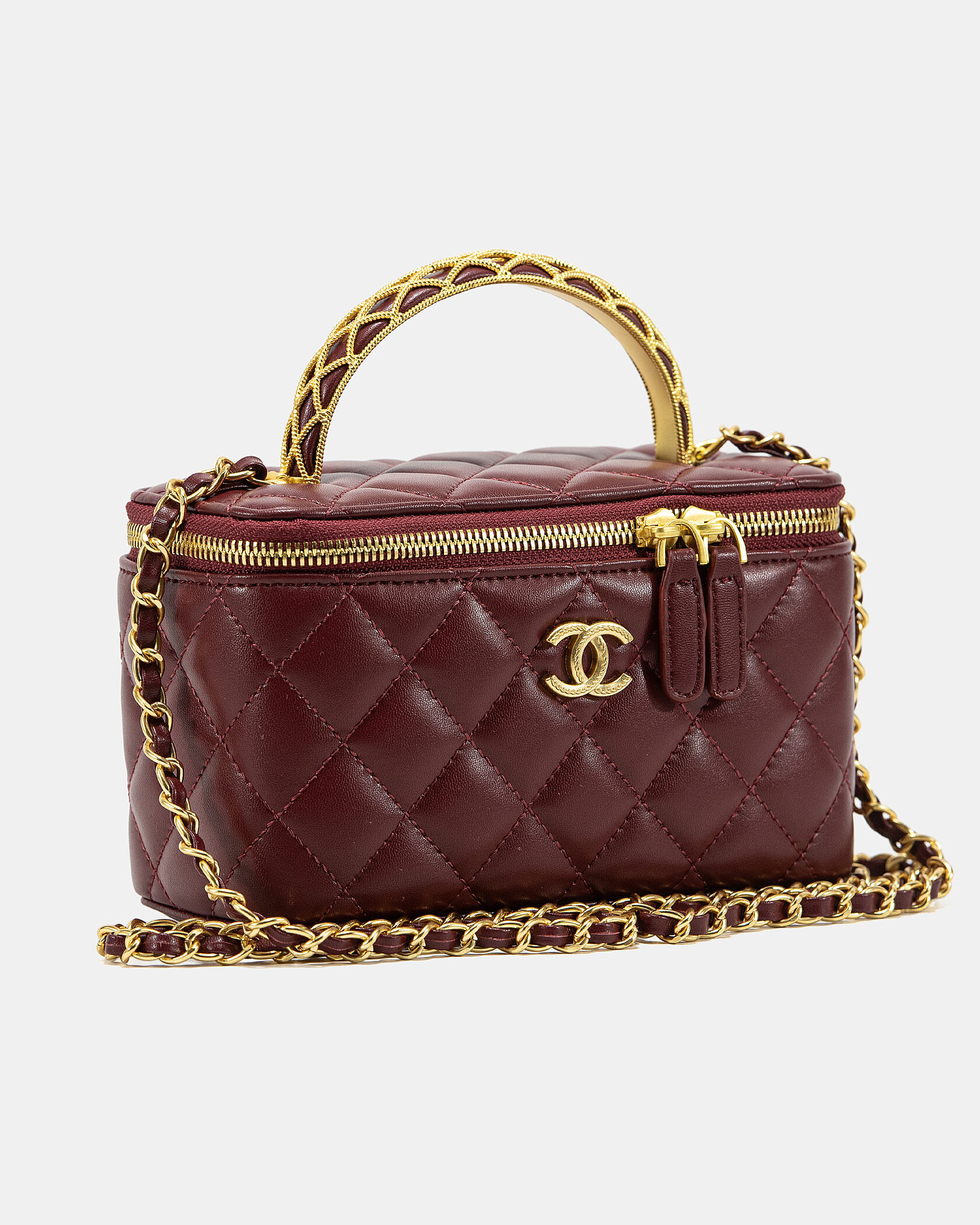 Chanel Classic Burgundy Lambskin Pearl Crush Vanity Bag Gold - 5