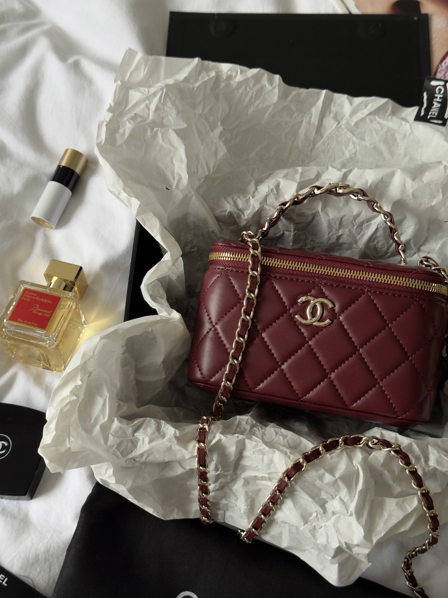 Chanel Classic Burgundy Lambskin Pearl Crush Vanity Bag Gold - 6