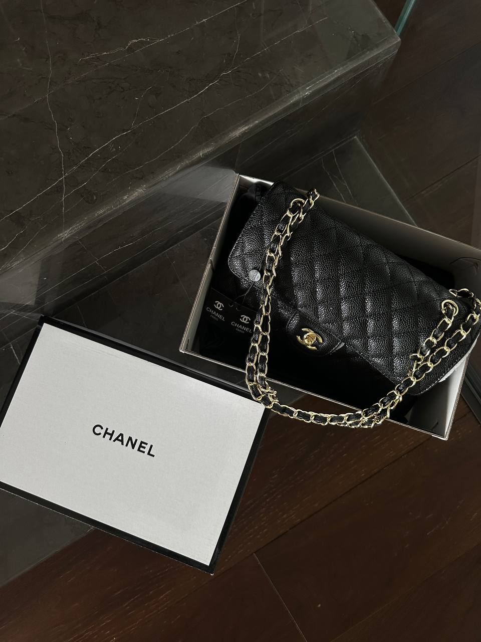 Chanel Classic Double Flap Bag Medium in Black Caviar Leather with Gold Hardware - 14