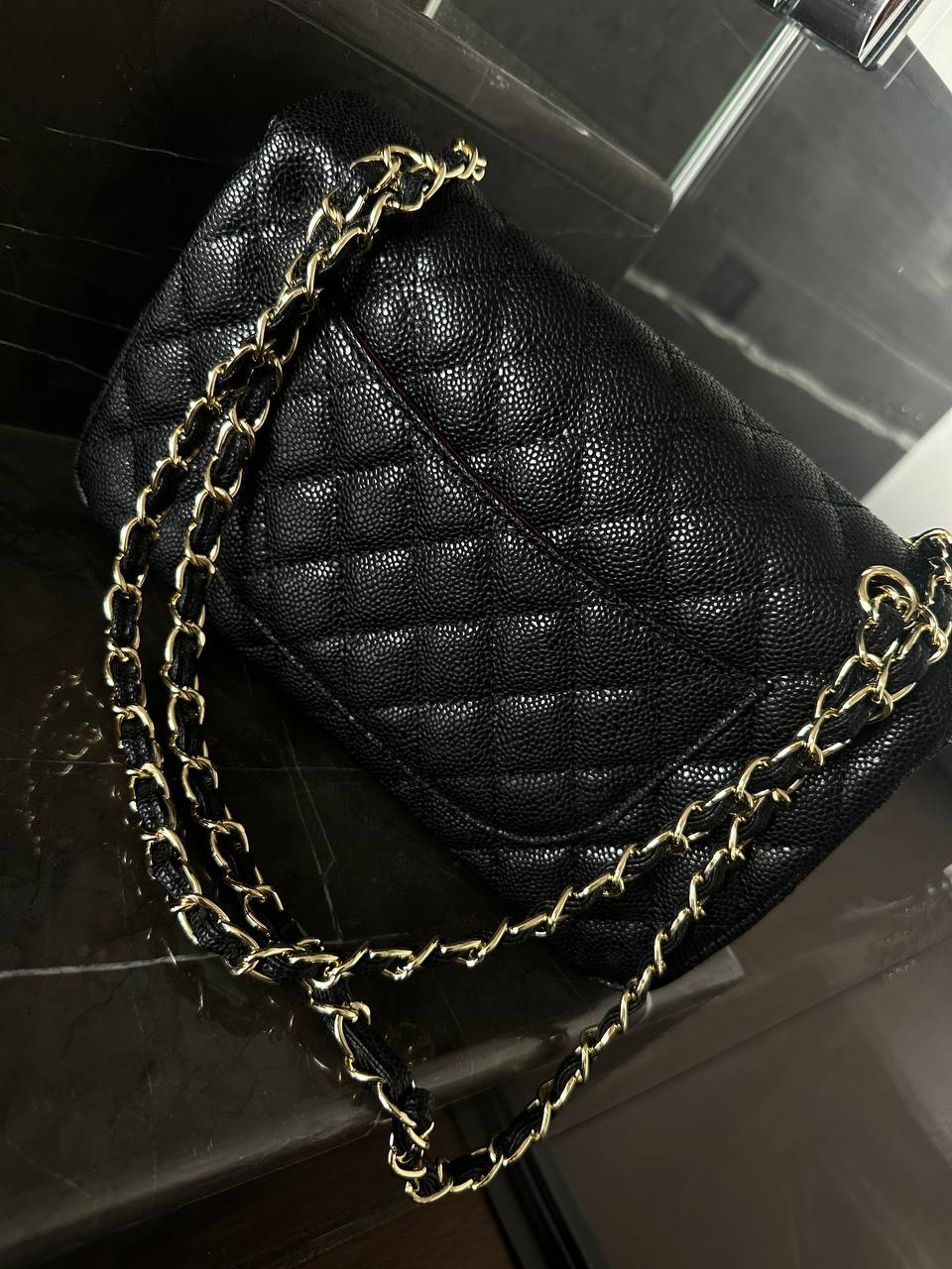 Chanel Classic Double Flap Bag Medium in Black Caviar Leather with Gold Hardware - 16