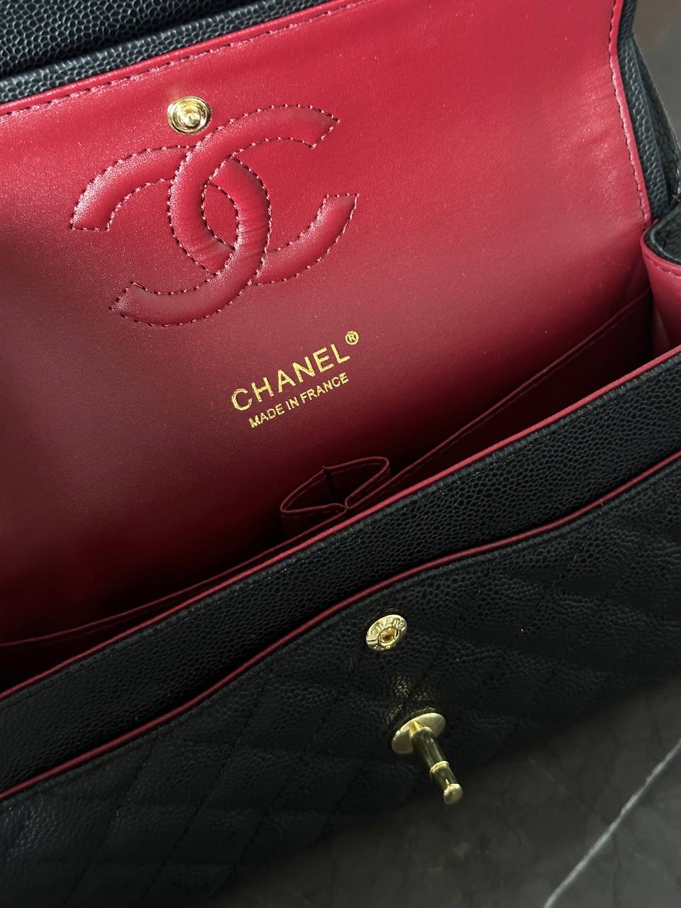 Chanel Classic Double Flap Bag Medium in Black Caviar Leather with Gold Hardware - 18