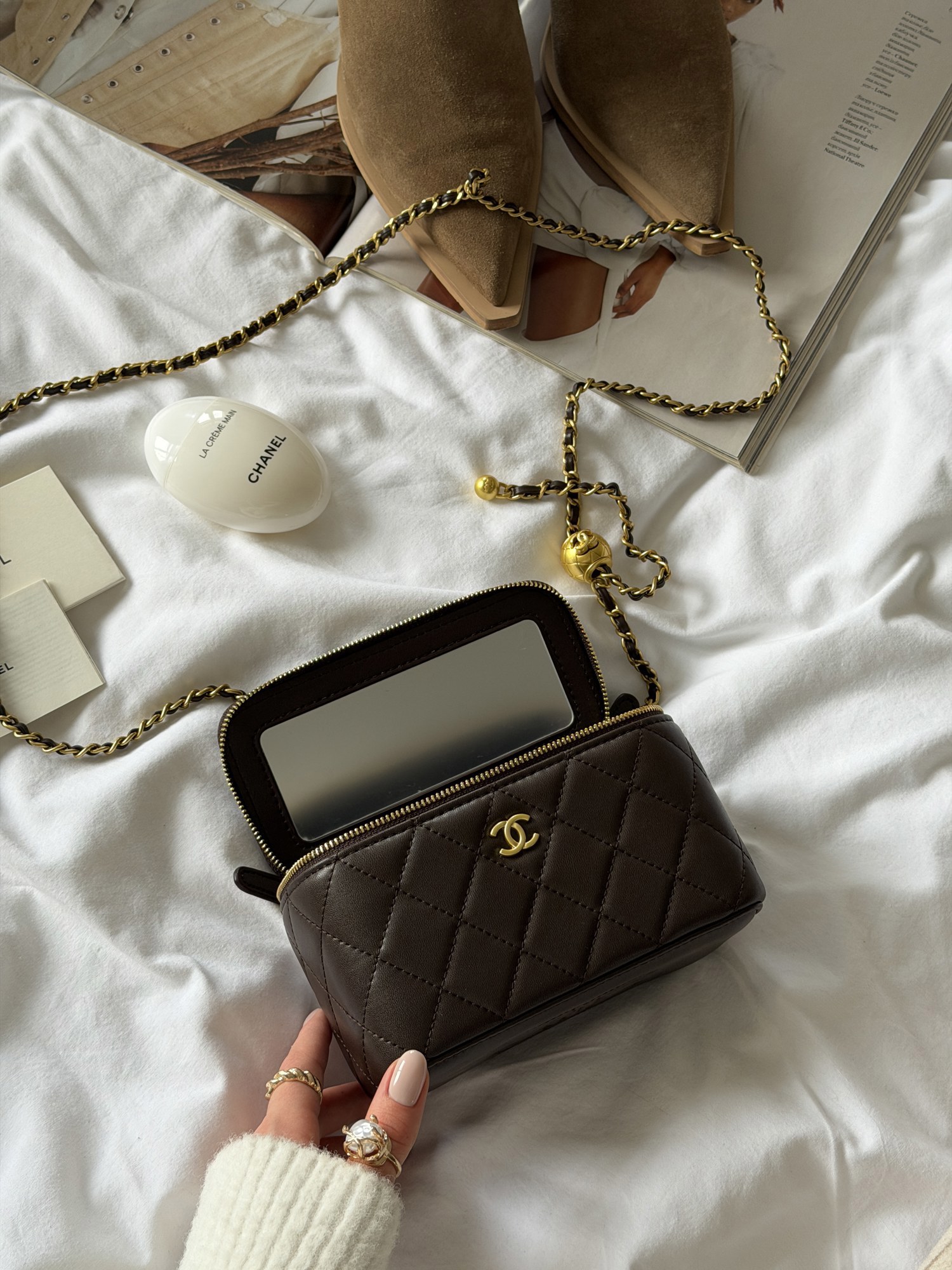 Chanel Classic Lambskin Pearl Crush Vanity Bag Brown/Gold [оригін - 15