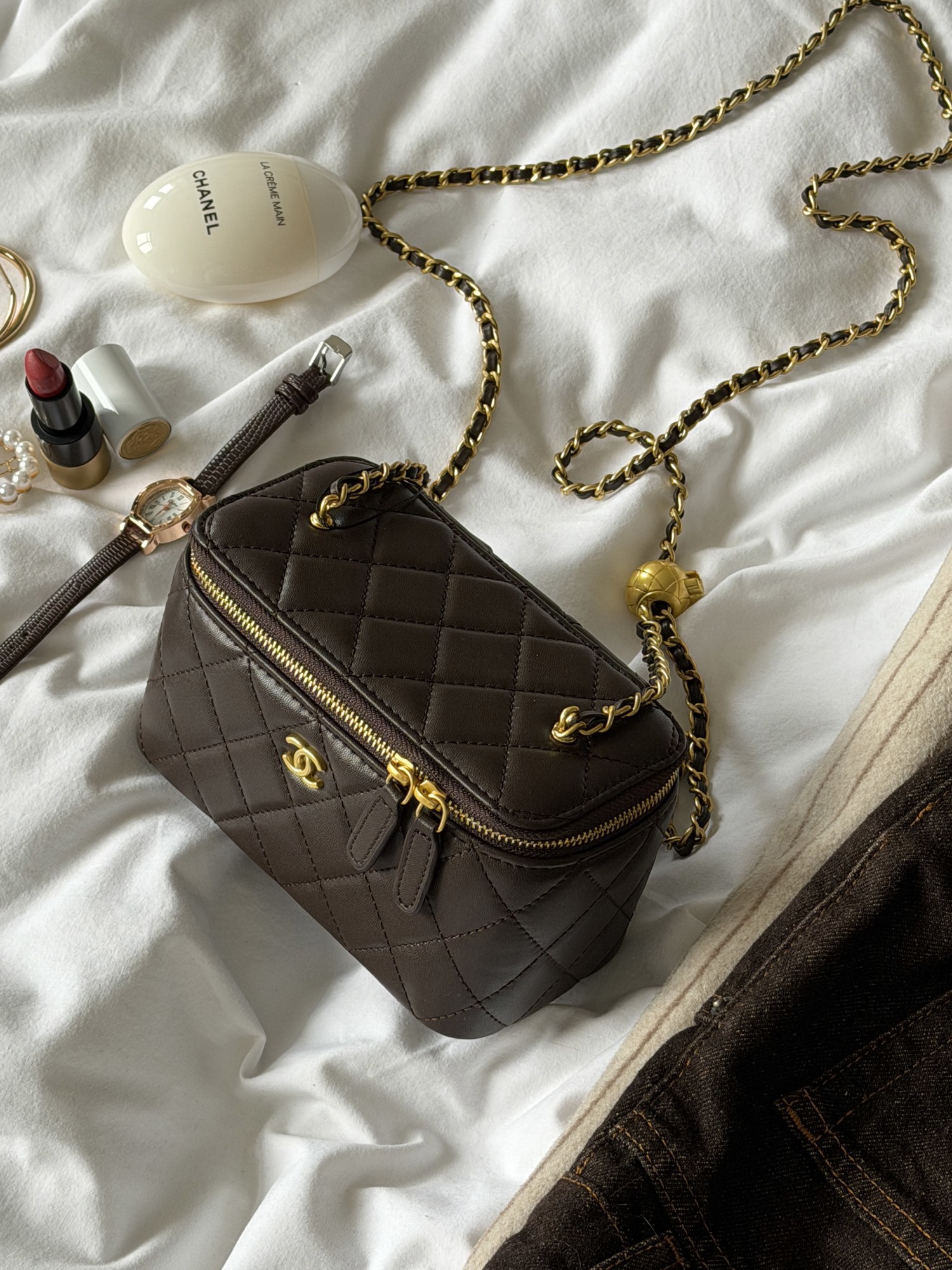 Chanel Classic Lambskin Pearl Crush Vanity Bag Brown/Gold [оригін - 14