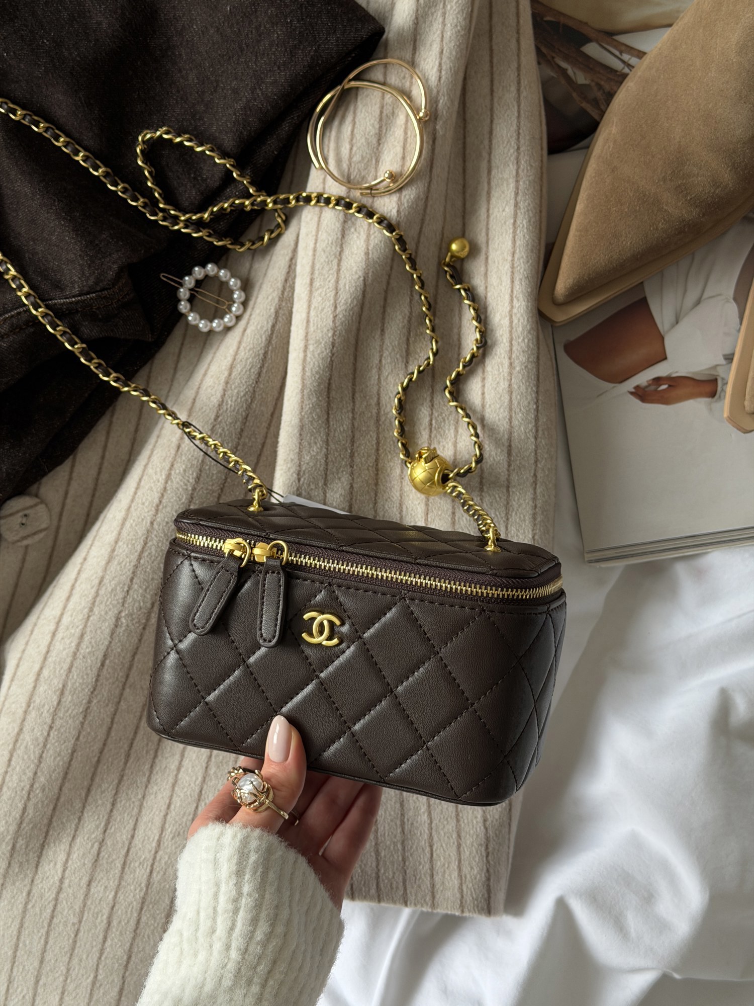 Chanel Classic Lambskin Pearl Crush Vanity Bag Brown/Gold [оригін - 7