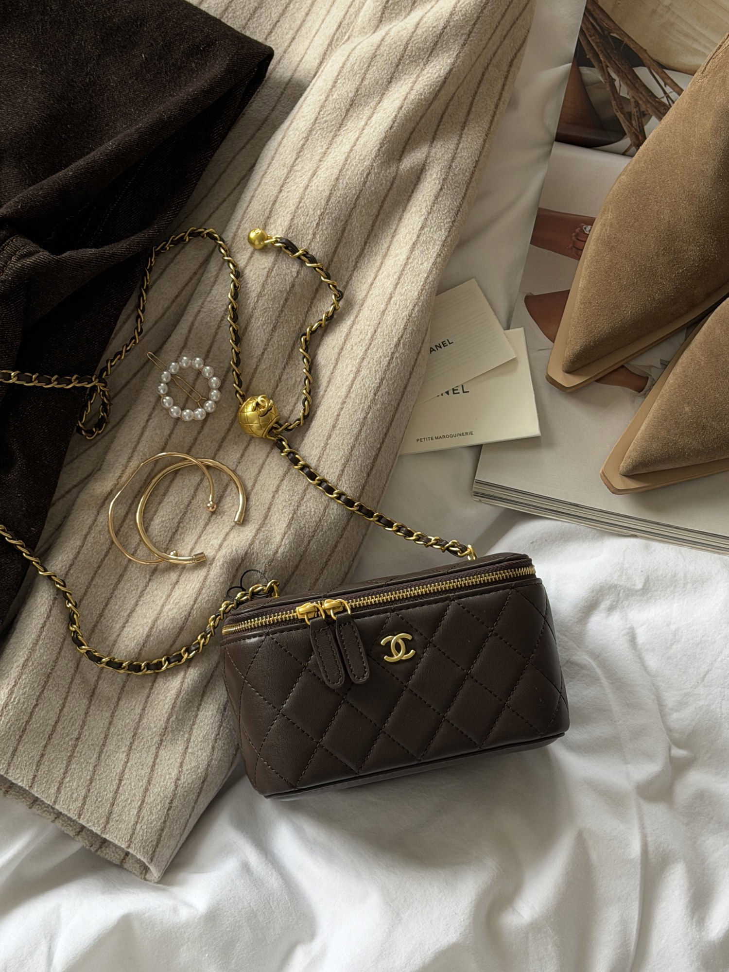 Chanel Classic Lambskin Pearl Crush Vanity Bag Brown/Gold [оригін - 3