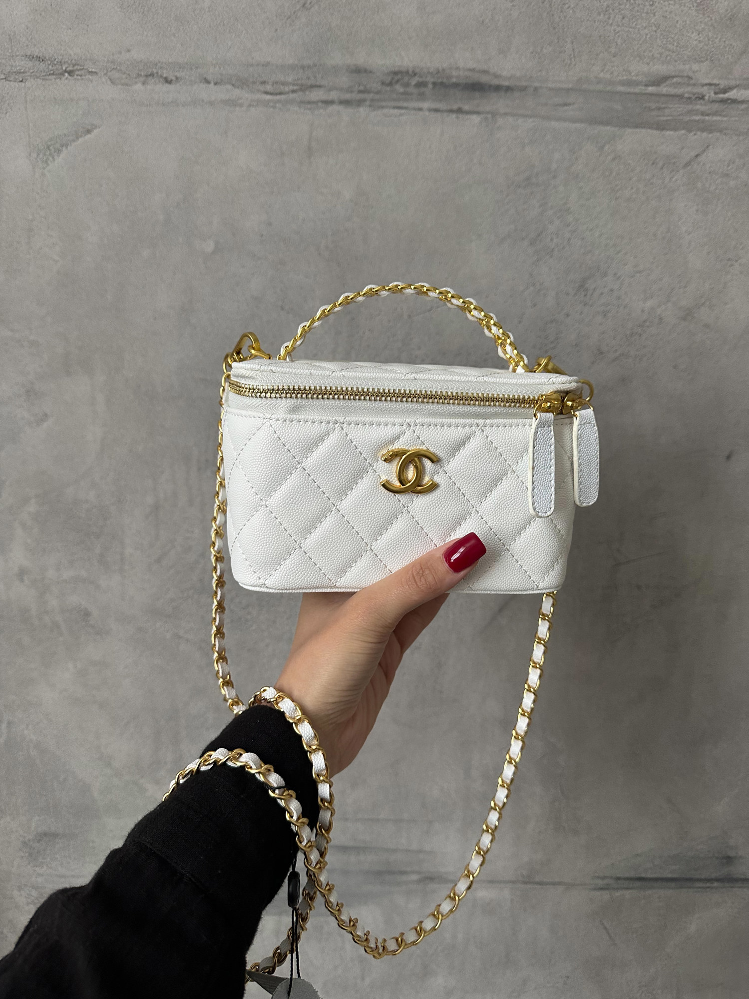 Chanel Classic Lambskin Pearl Crush Vanity Bag White/ Silver [ори - 3