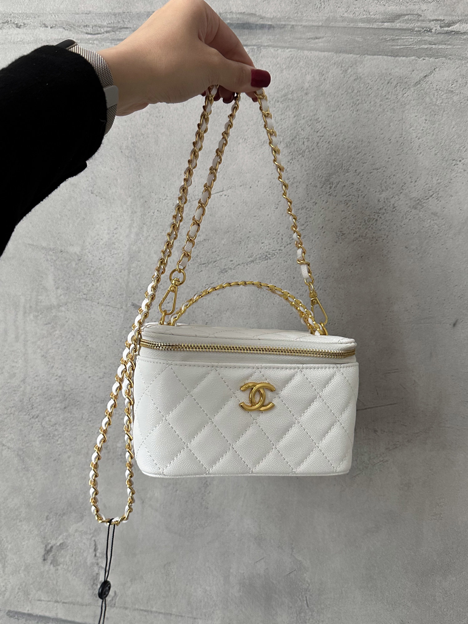Chanel Classic Lambskin Pearl Crush Vanity Bag White/ Silver [ори - 12