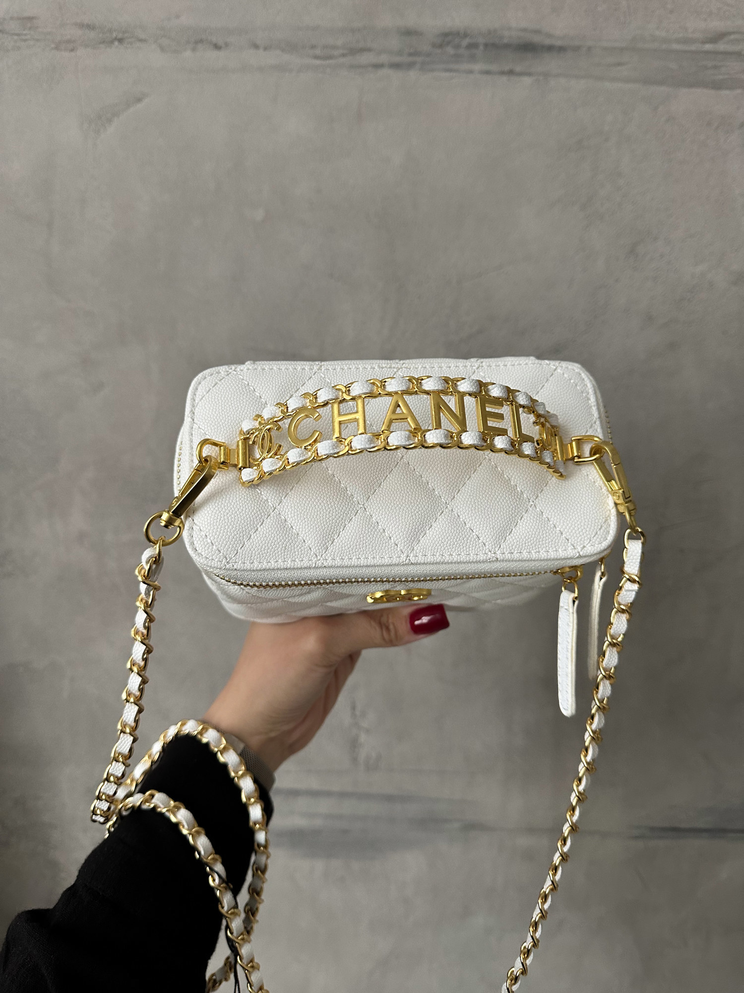 Chanel Classic Lambskin Pearl Crush Vanity Bag White/ Silver [ори - 7