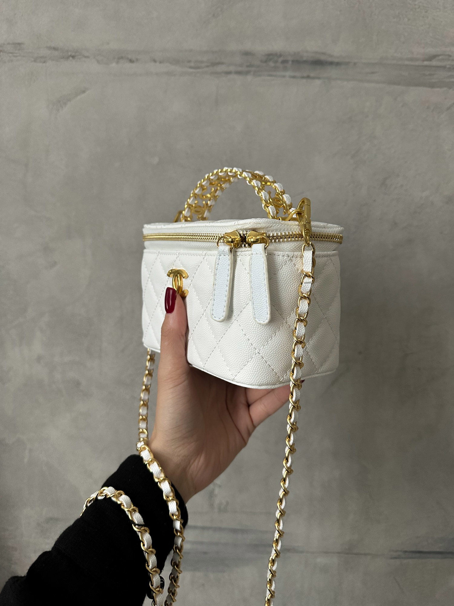 Chanel Classic Lambskin Pearl Crush Vanity Bag White/ Silver [ори - 5