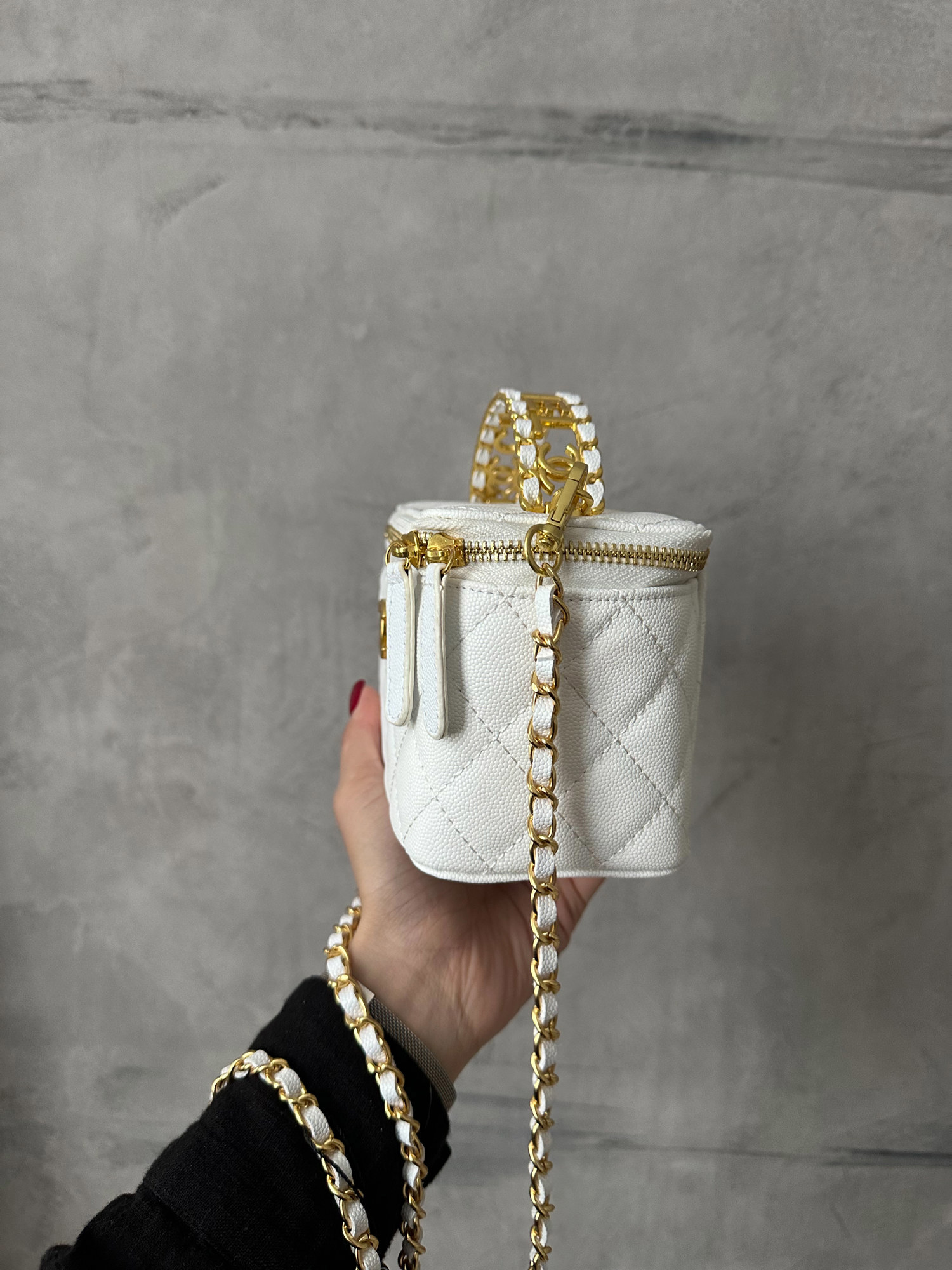 Chanel Classic Lambskin Pearl Crush Vanity Bag White/ Silver [ори - 6