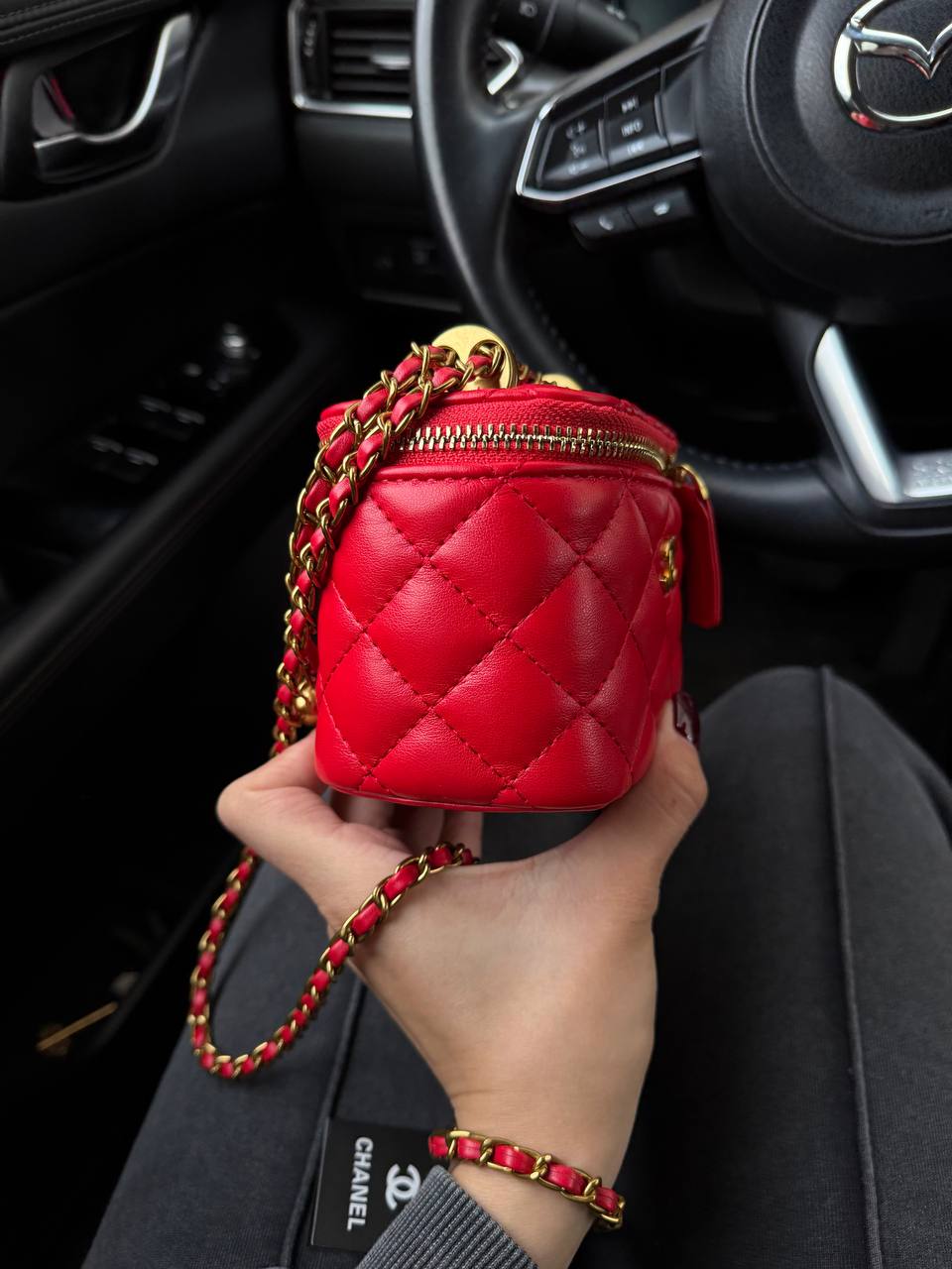 Chanel Classic Red Lambskin Pearl Crush Mini Vanity Case - 8