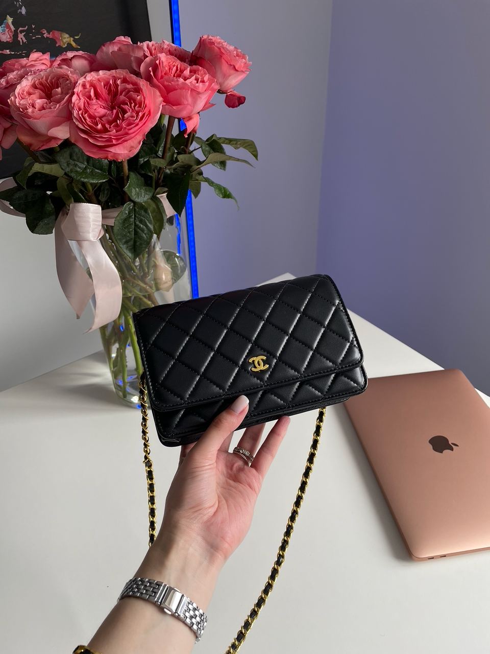 Chanel Classic Wallet on Chain Black/Gold - 7