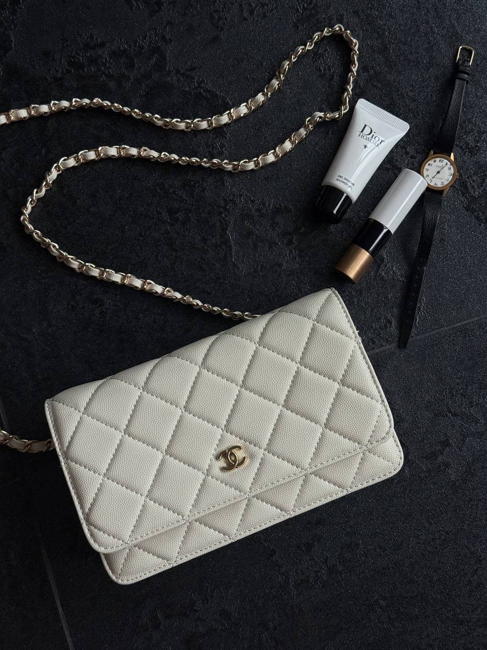 Chanel Classic Wallet on Chain Quilted Caviar Milk/Gold - 4