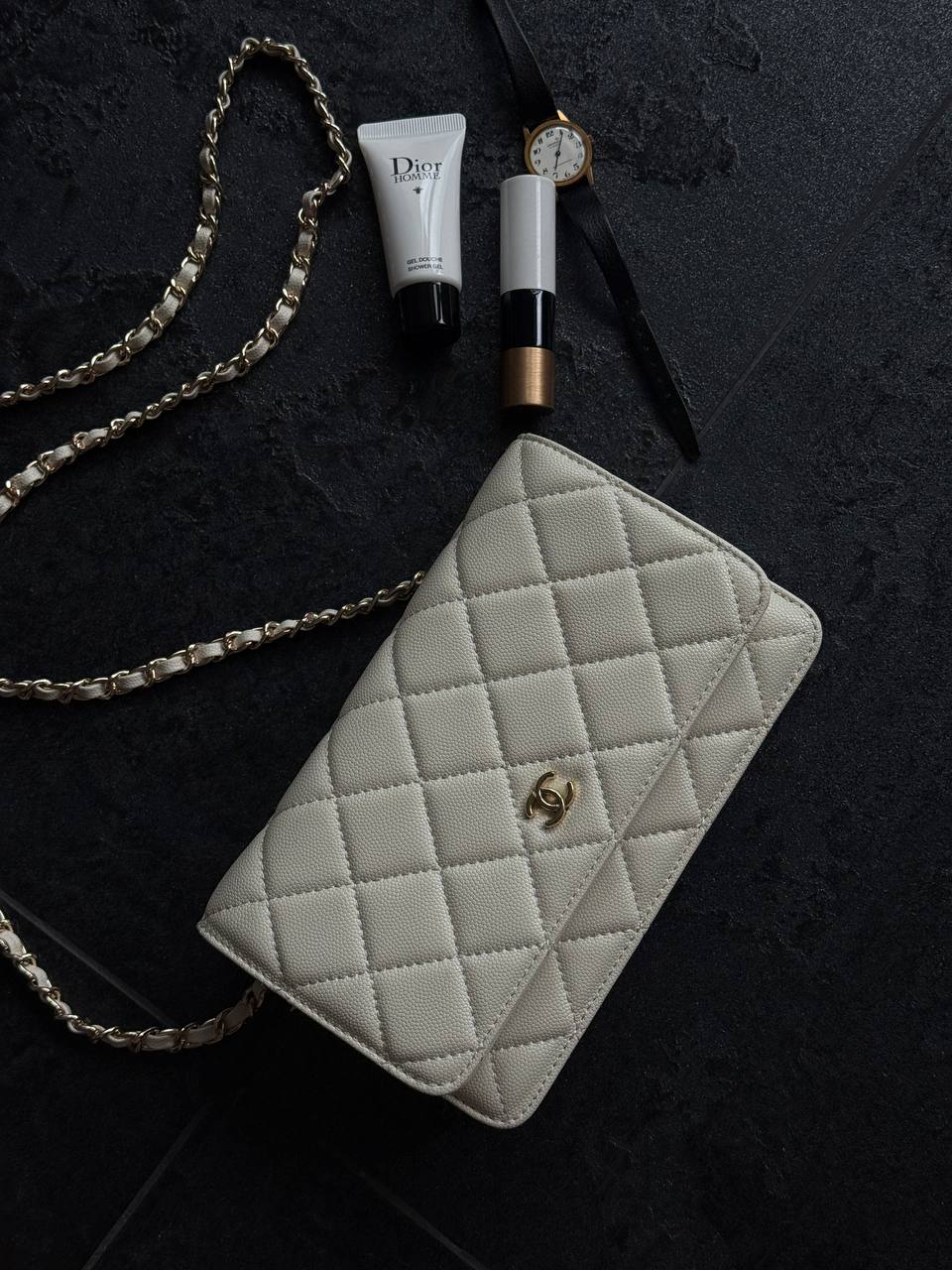 Chanel Classic Wallet on Chain Quilted Caviar Milk/Gold - 5