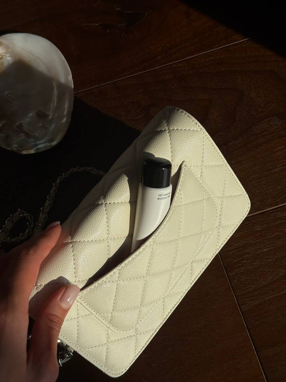 Chanel Classic Wallet on Chain Quilted Caviar White/Silver - 11