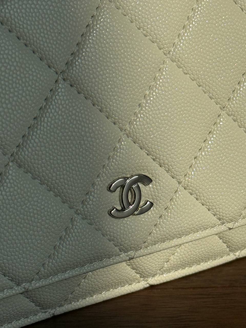 Chanel Classic Wallet on Chain Quilted Caviar White/Silver - 8