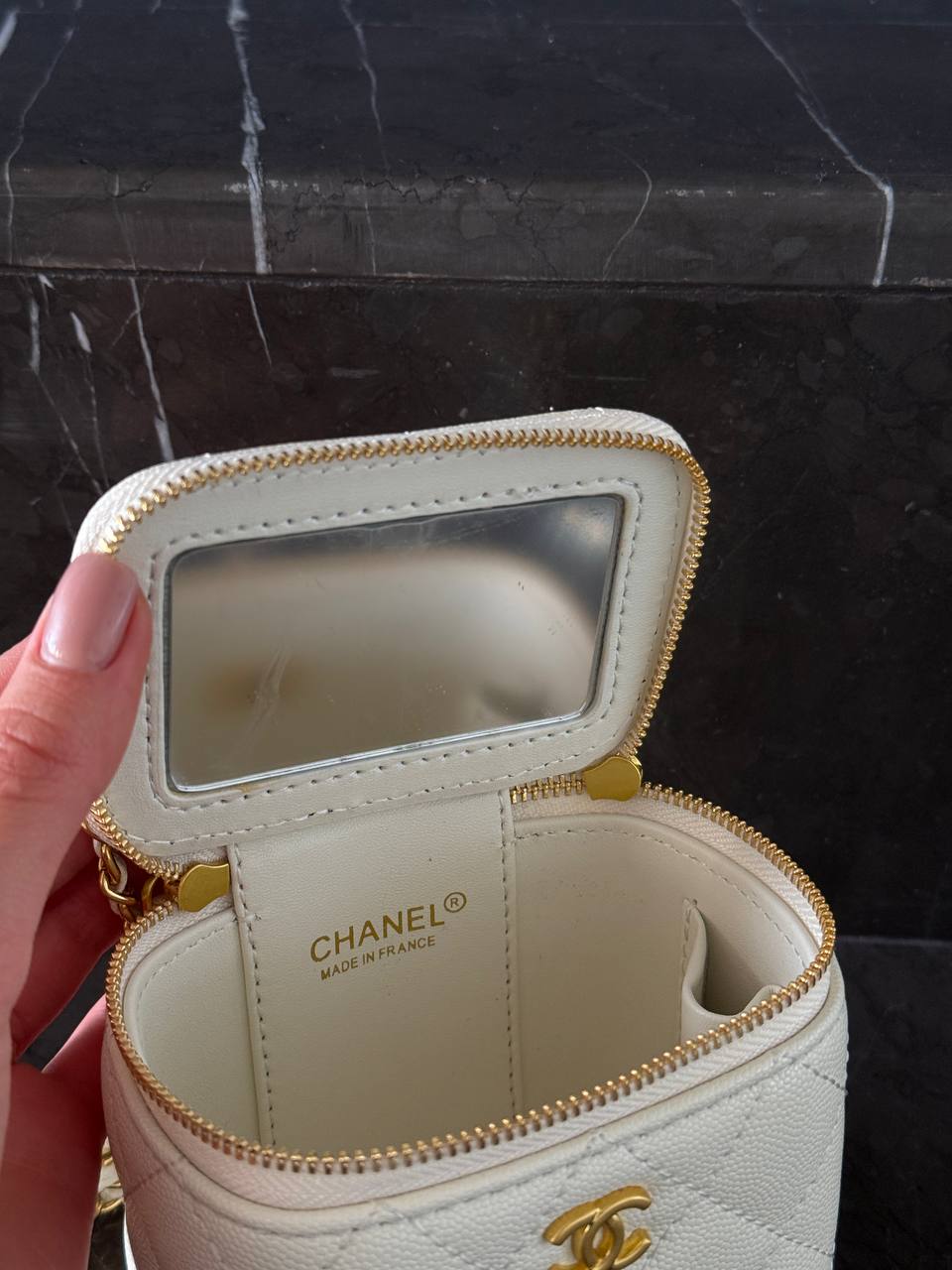 Chanel Classic White Lambskin Pearl Crush Mini Vanity Case - 8