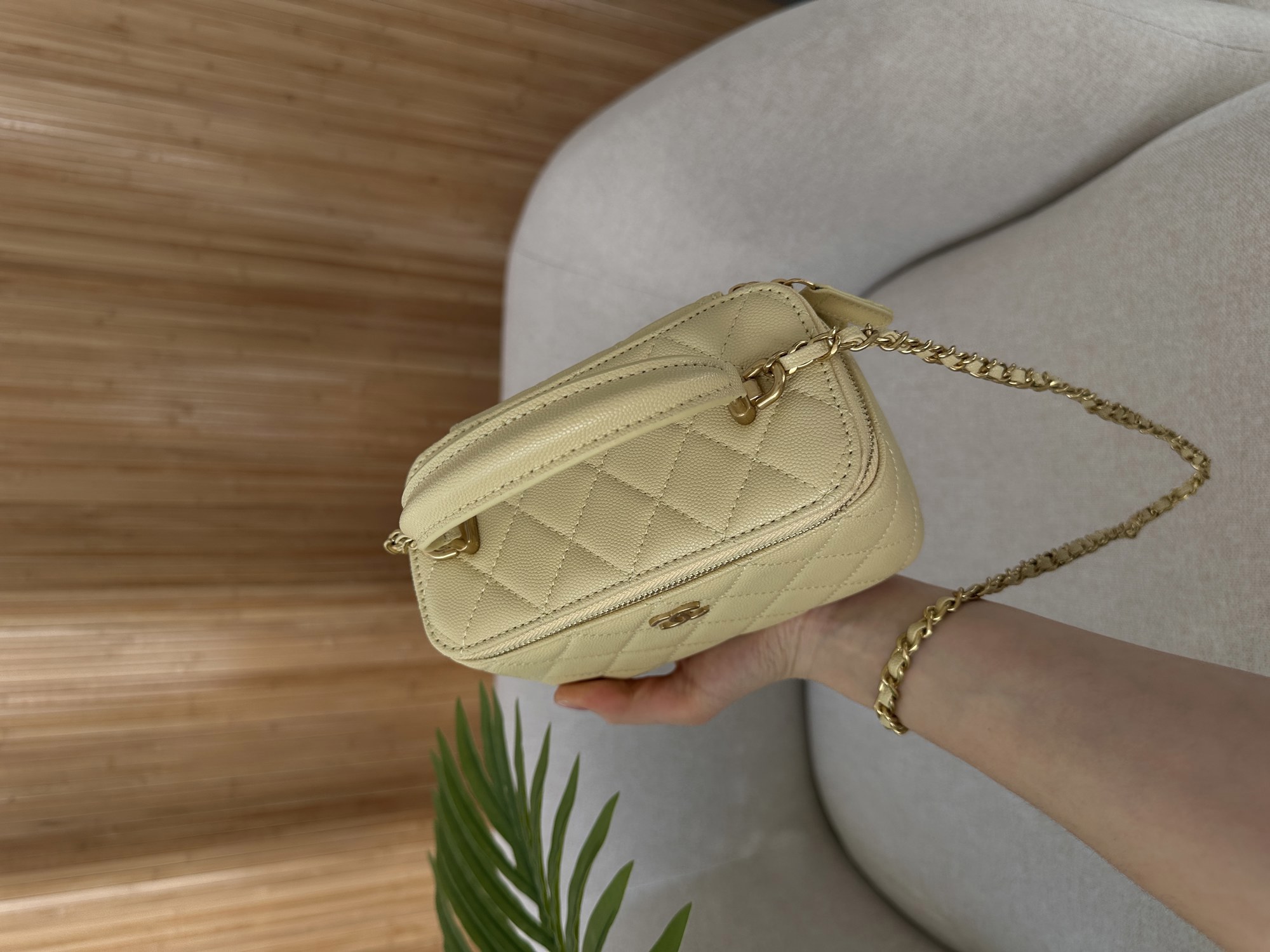 Chanel Classic Yellow Caviar Quilted Pearl Crush Vanity Bag - 15