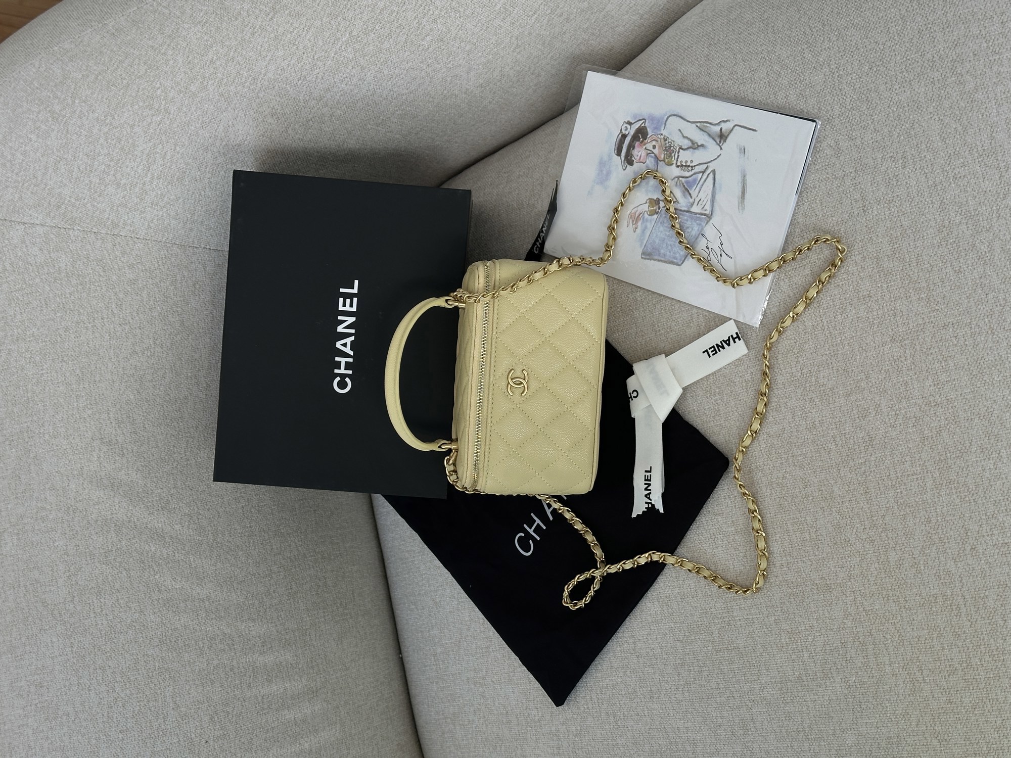 Chanel Classic Yellow Caviar Quilted Pearl Crush Vanity Bag - 7