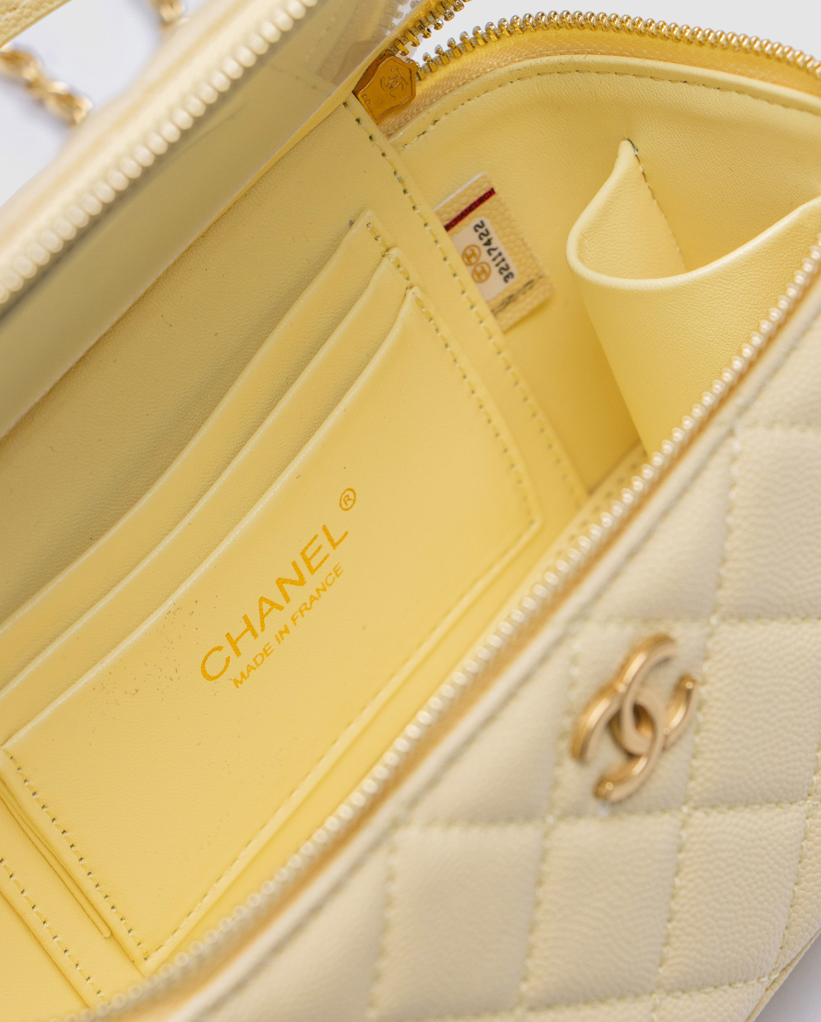 Chanel Classic Yellow Caviar Quilted Pearl Crush Vanity Bag - 5