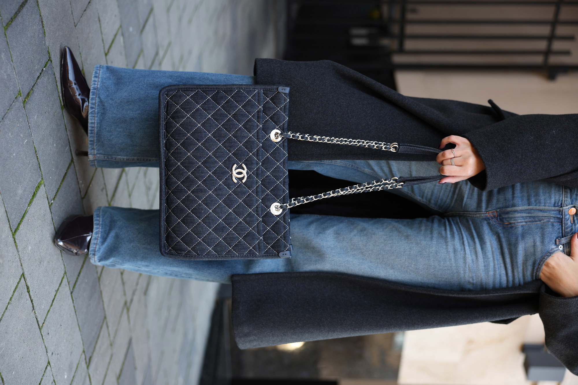 Chanel Denim Tote Bag with Wild Stitch Quilting - 15