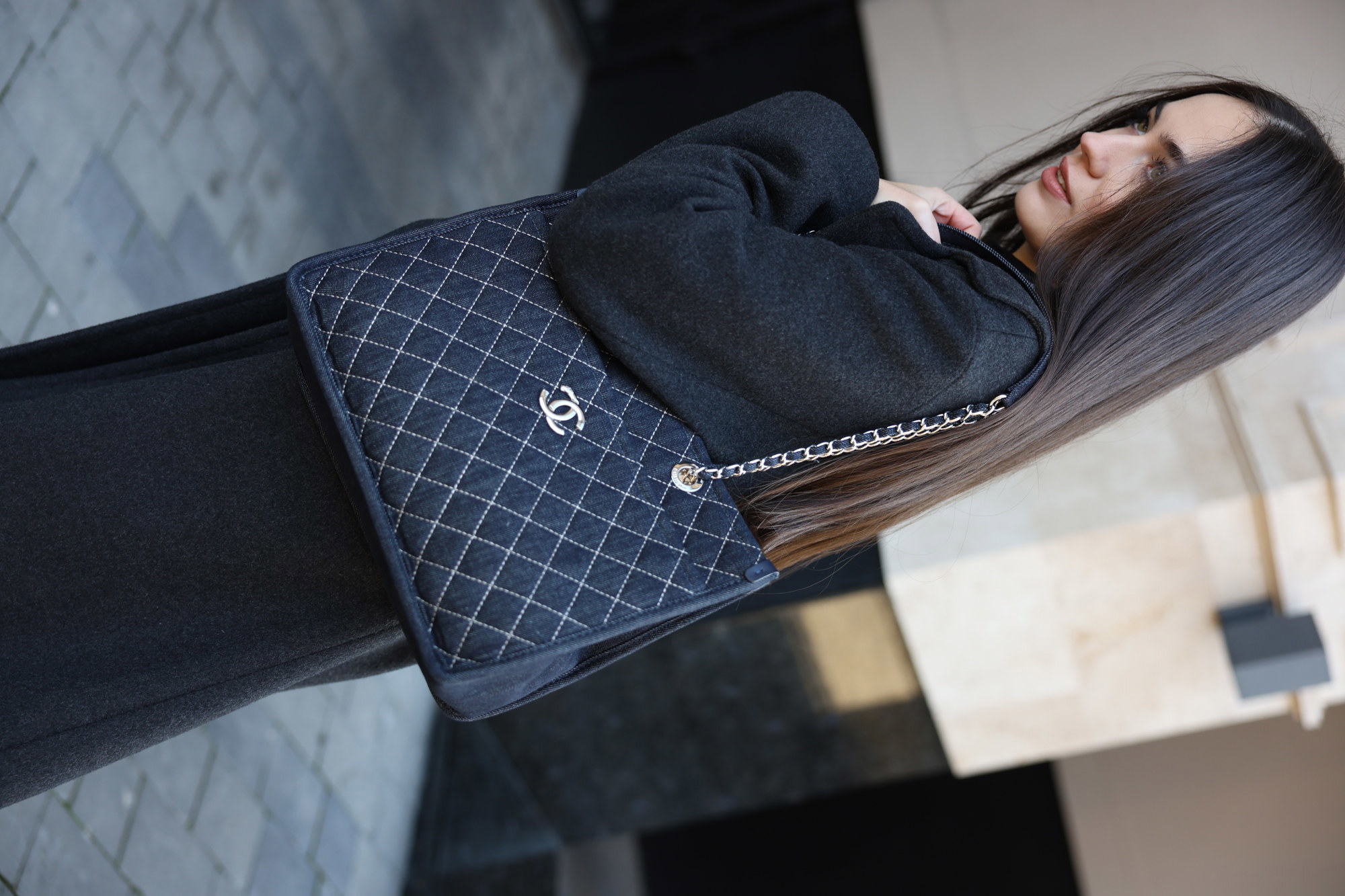 Chanel Denim Tote Bag with Wild Stitch Quilting - 6