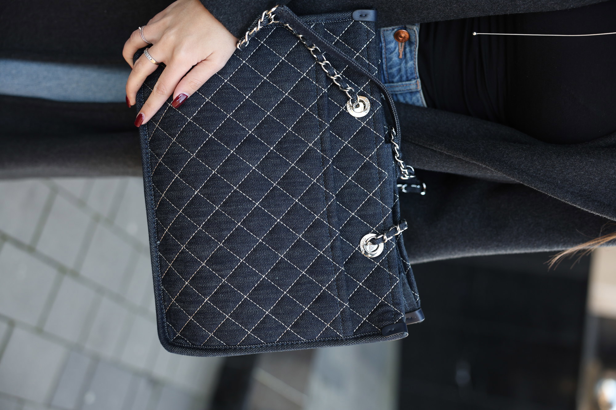 Chanel Denim Tote Bag with Wild Stitch Quilting - 9
