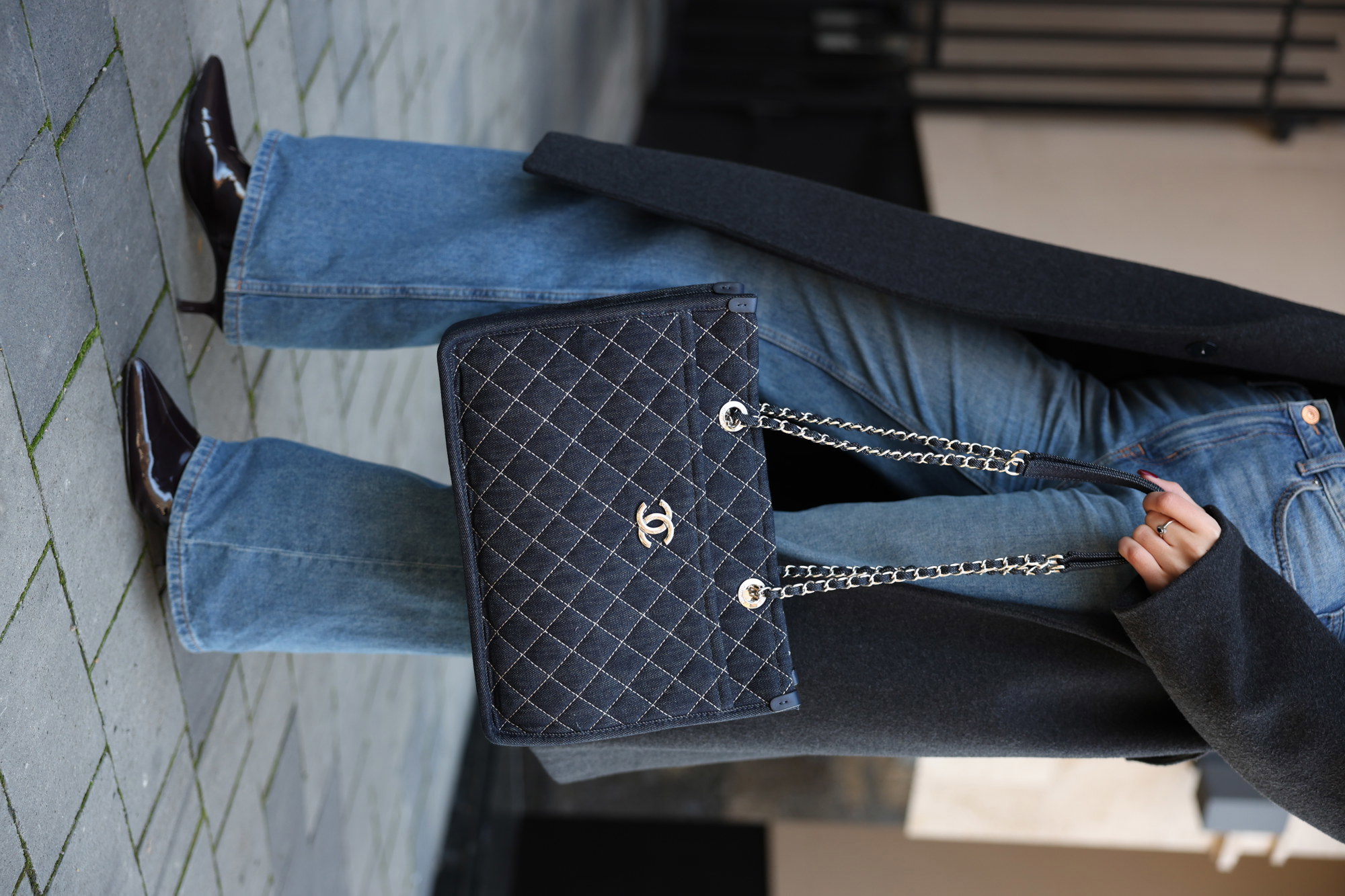Chanel Denim Tote Bag with Wild Stitch Quilting - 14