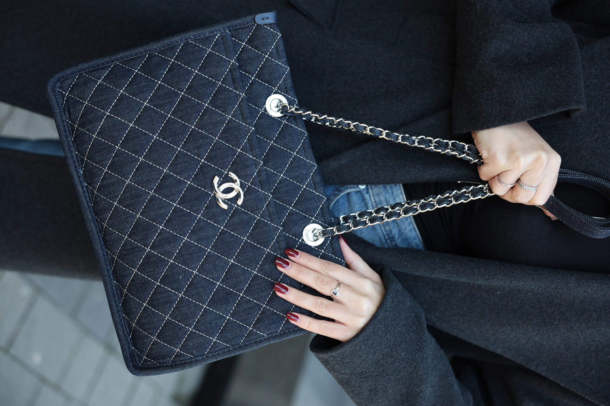 Chanel Denim Tote Bag with Wild Stitch Quilting - 8