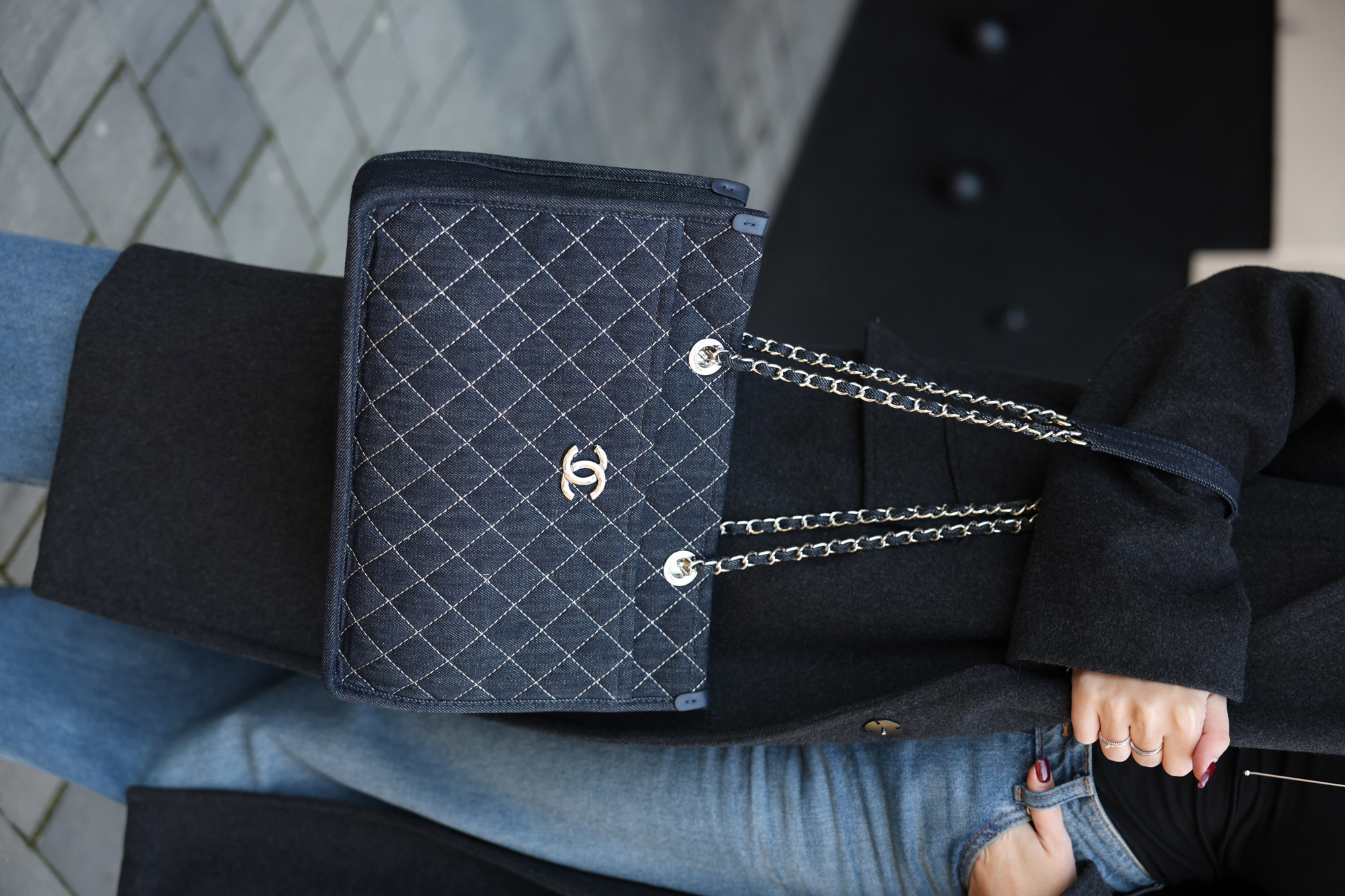 Chanel Denim Tote Bag with Wild Stitch Quilting - 12