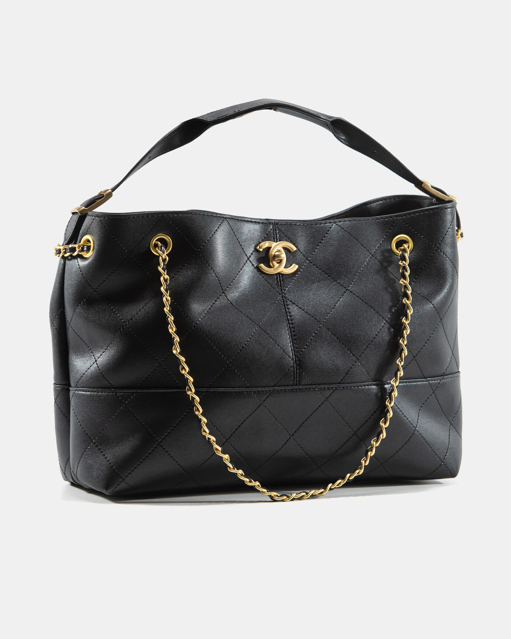 Chanel Large Shopping Bag Shiny Lambskin &amp; Gold-Tone Metal Black. - 4