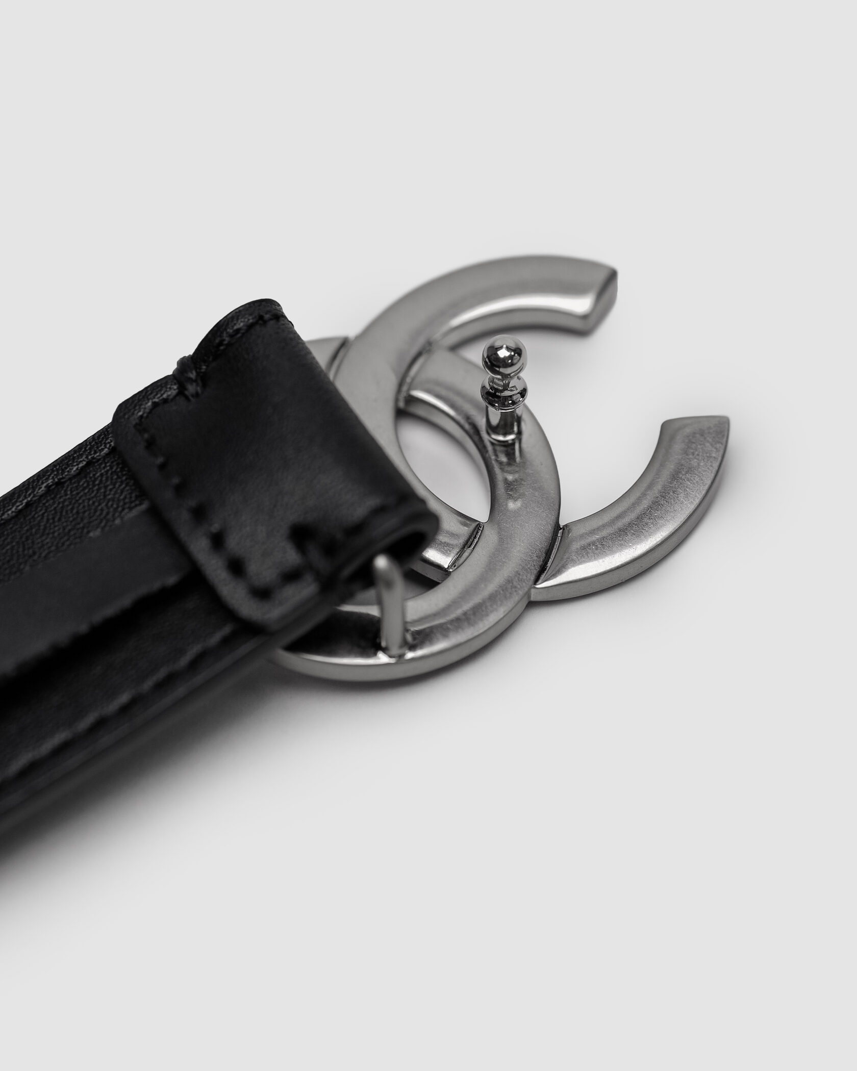 Chanel Leather Belt Black/Silver - 16