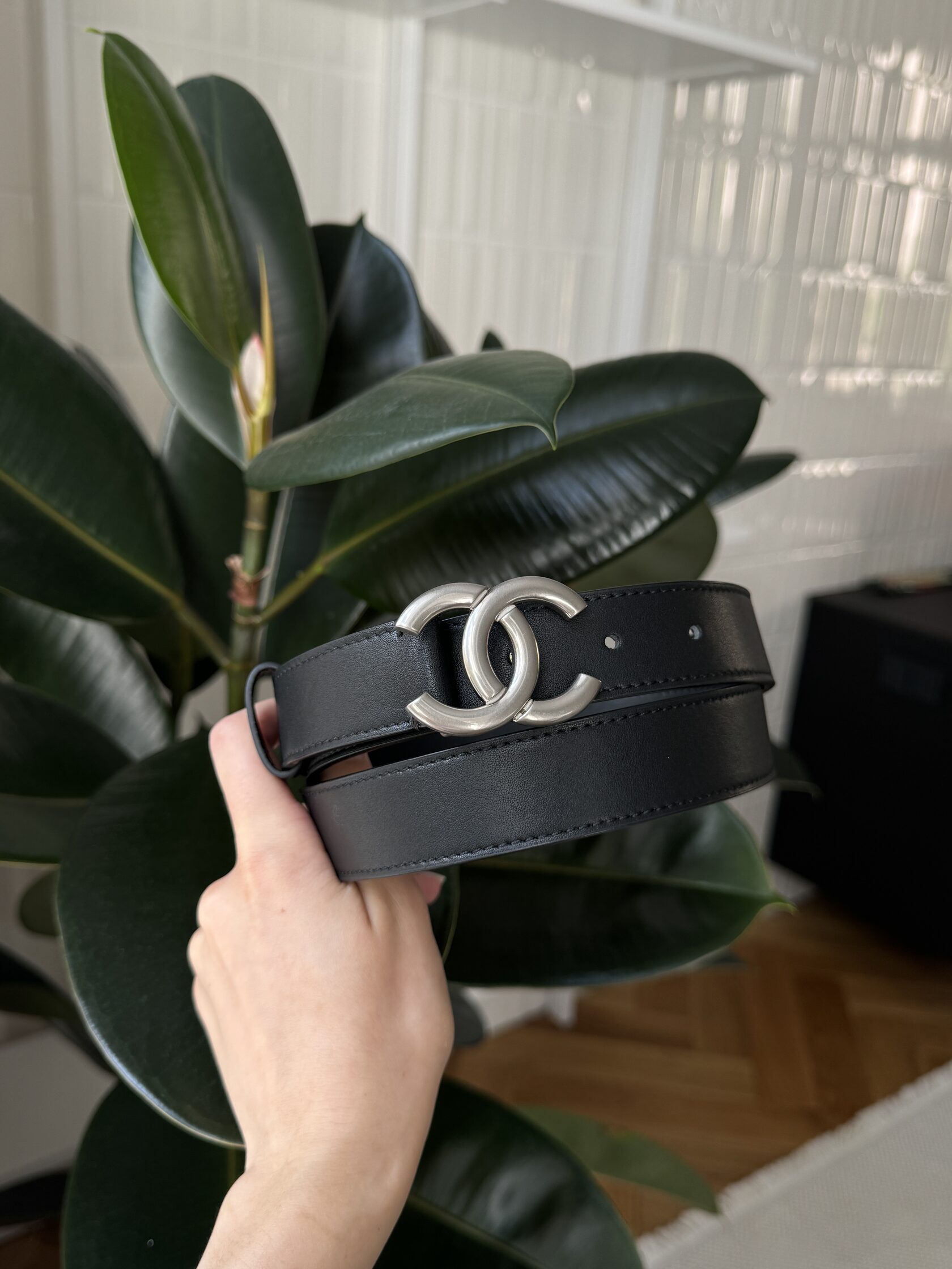 Chanel Leather Belt Black/Silver - 3