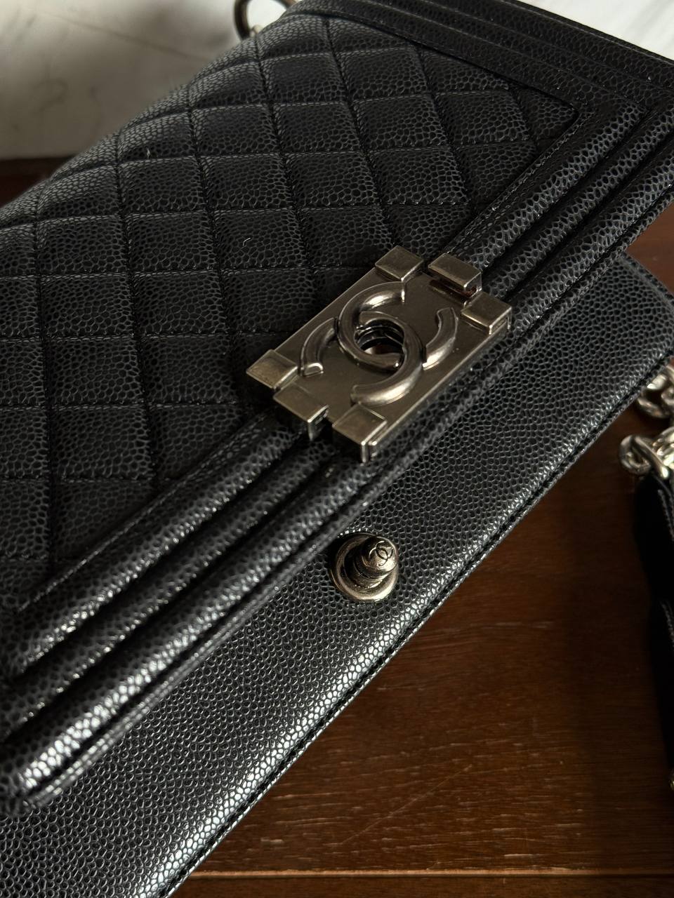 Chanel Medium Boy Black/Silver Caviar RHW - 6