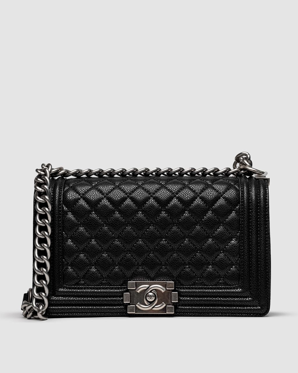 Chanel Medium Boy Black/Silver Caviar RHW - 3