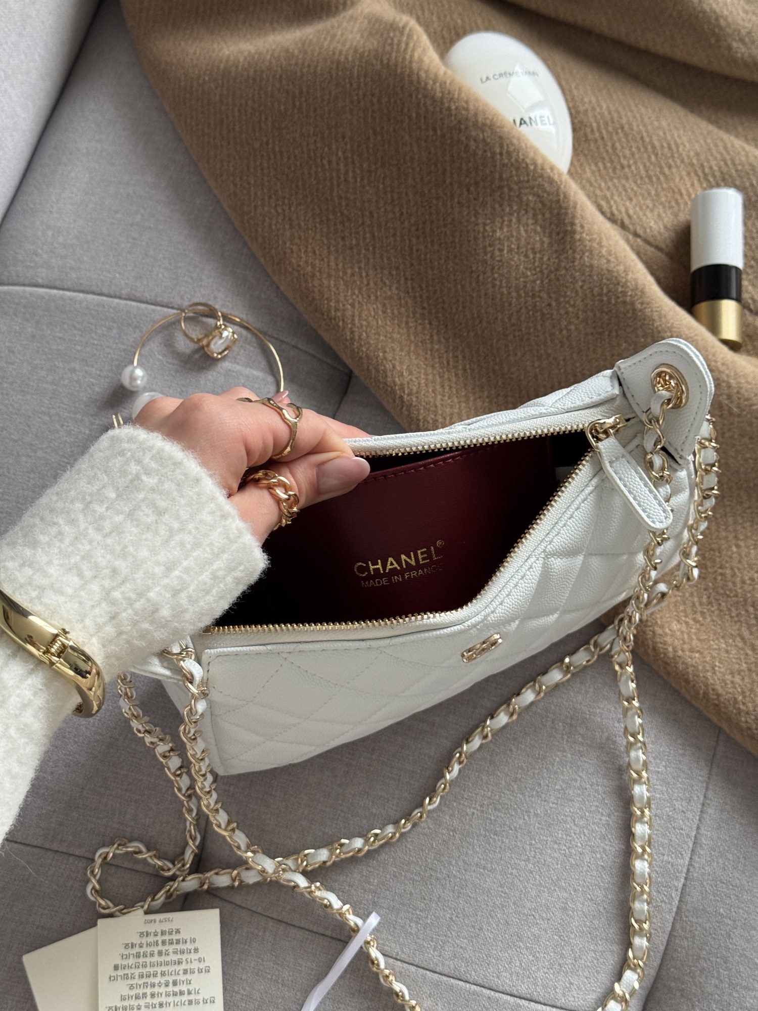 Chanel Mini Boston Chain Shoulder Bag White/Gold - 13