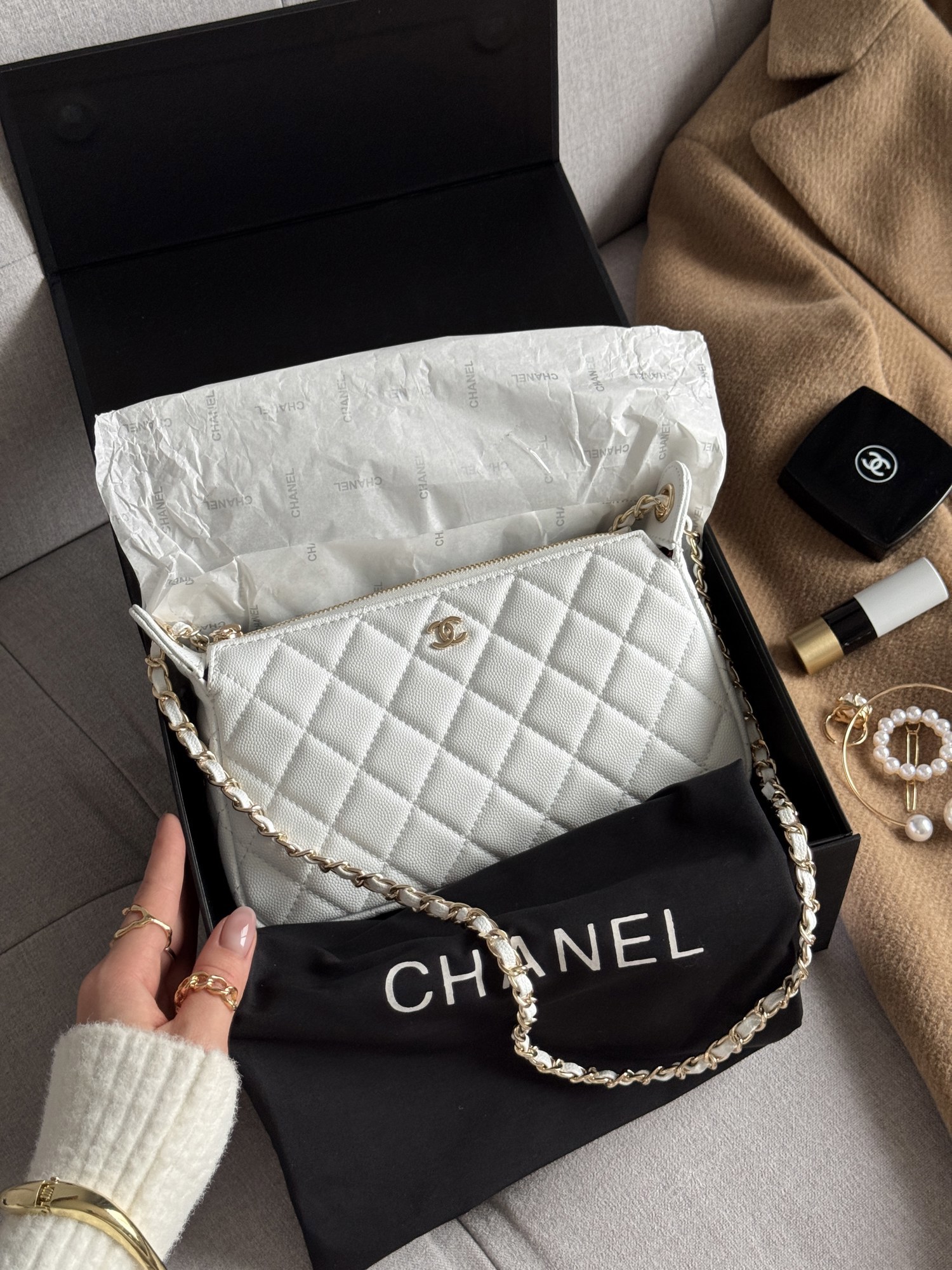 Chanel Mini Boston Chain Shoulder Bag White/Gold - 2
