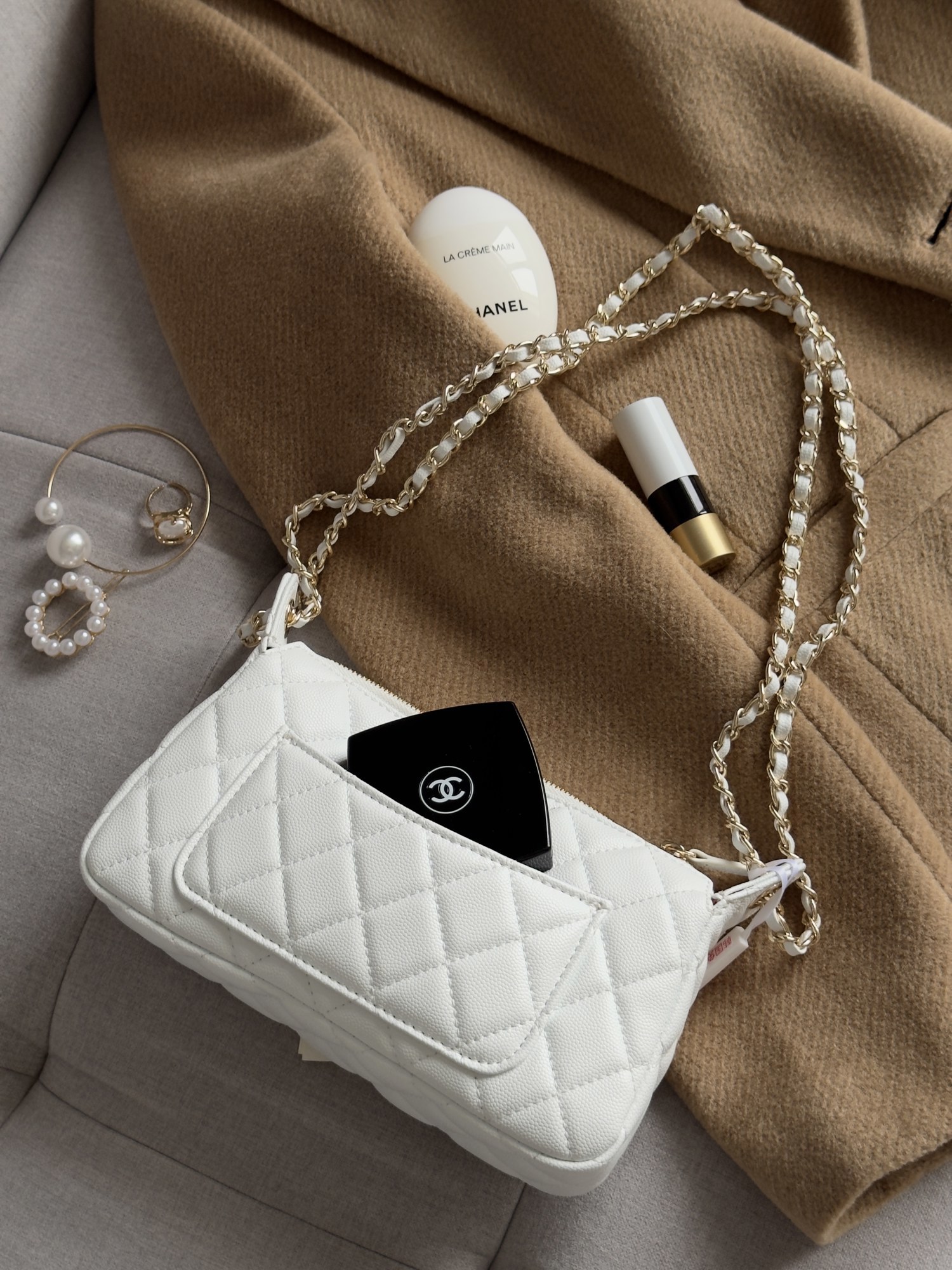 Chanel Mini Boston Chain Shoulder Bag White/Gold - 5