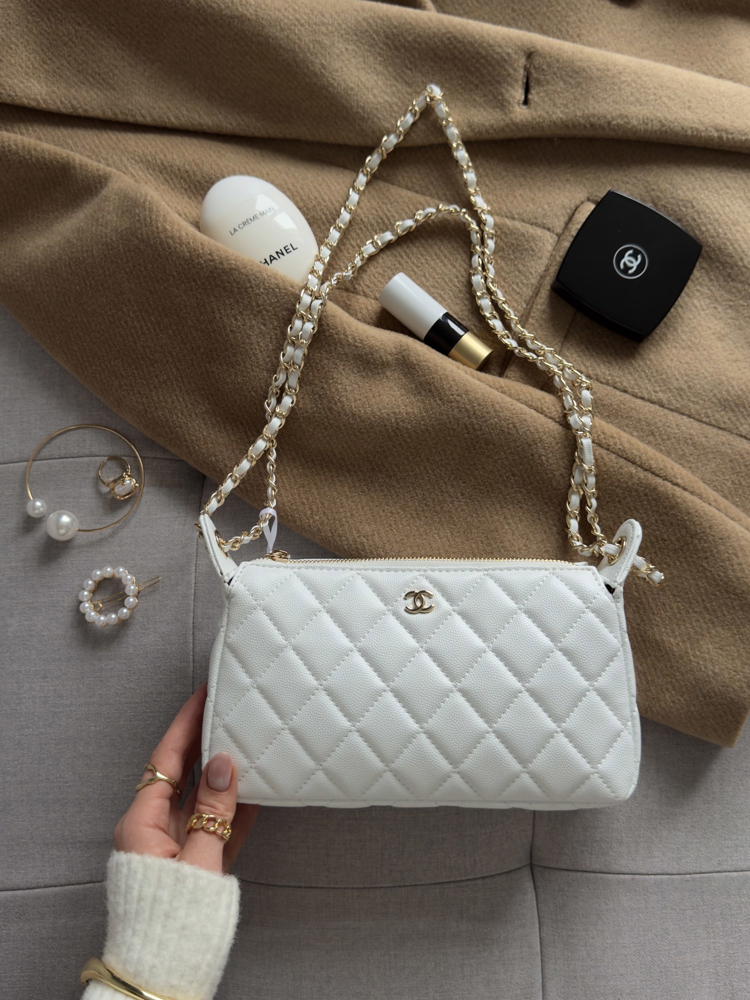 Chanel Mini Boston Chain Shoulder Bag White/Gold - 12