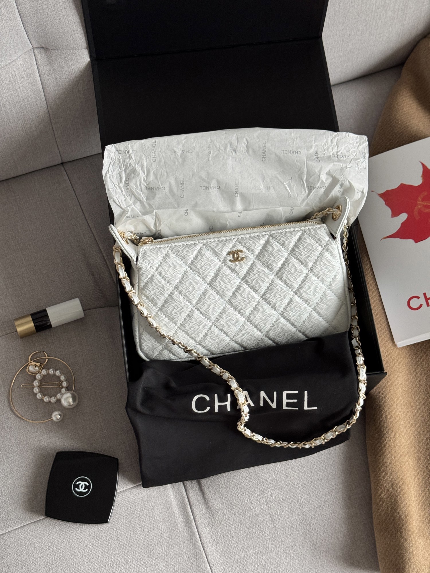 Chanel Mini Boston Chain Shoulder Bag White/Gold - 8