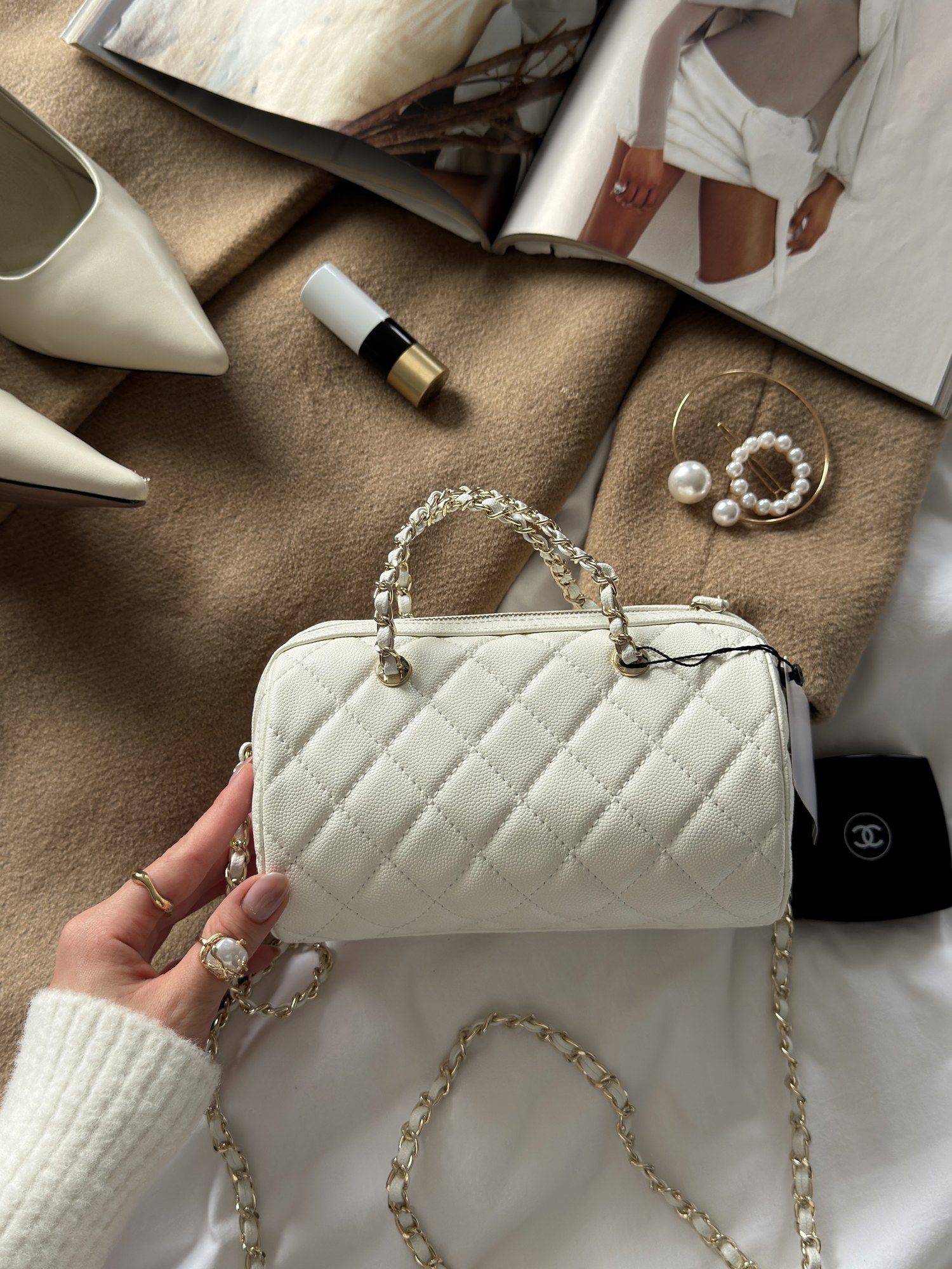 Chanel Mini Classic Bowling Bag Cream - 4