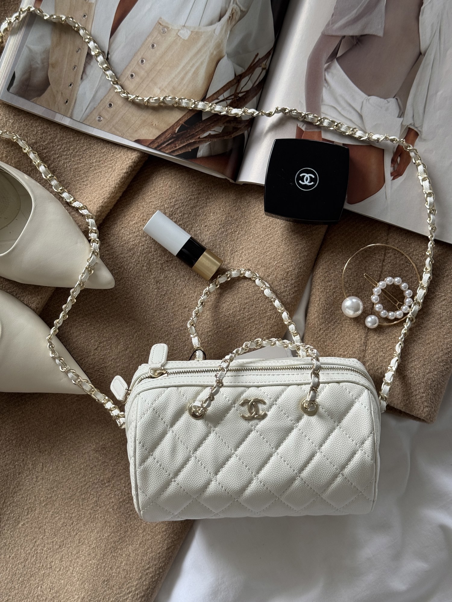 Chanel Mini Classic Bowling Bag Cream - 13