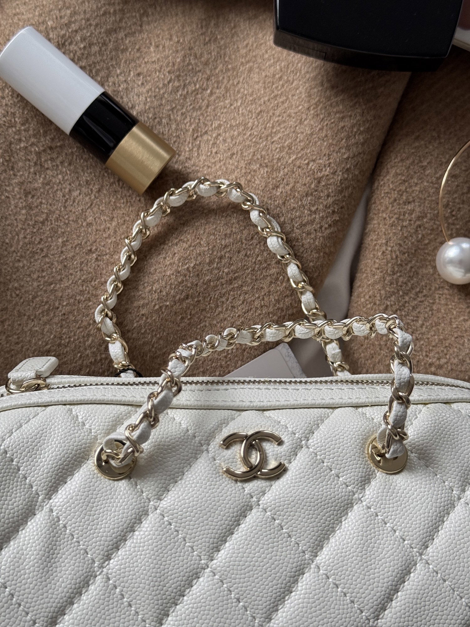 Chanel Mini Classic Bowling Bag Cream - 12
