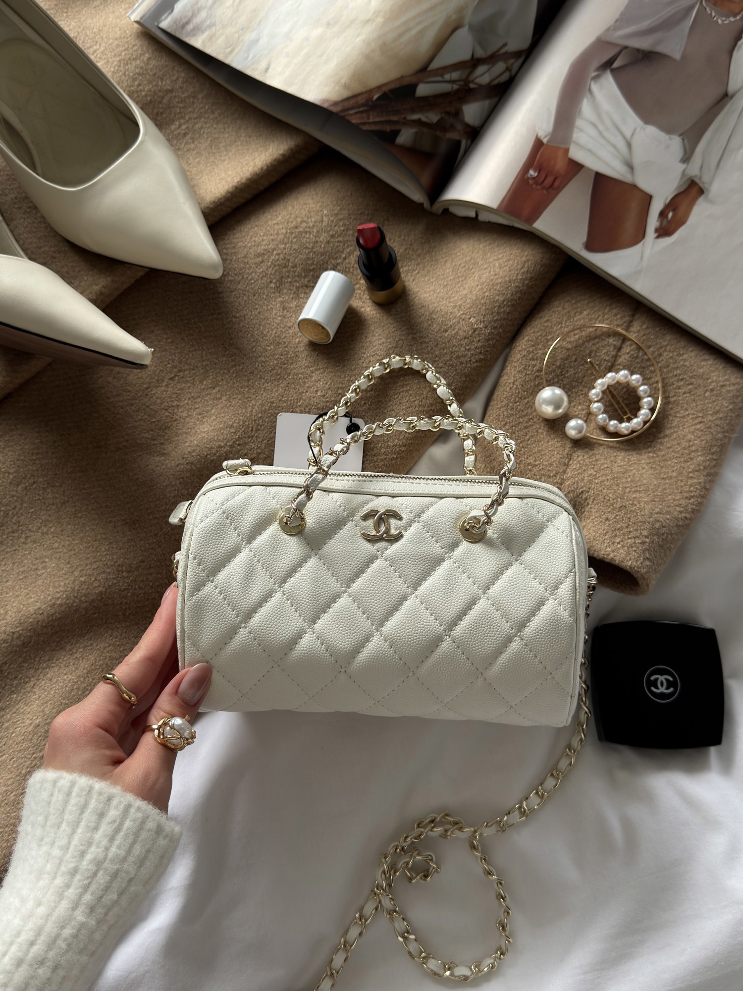 Chanel Mini Classic Bowling Bag Cream - 6